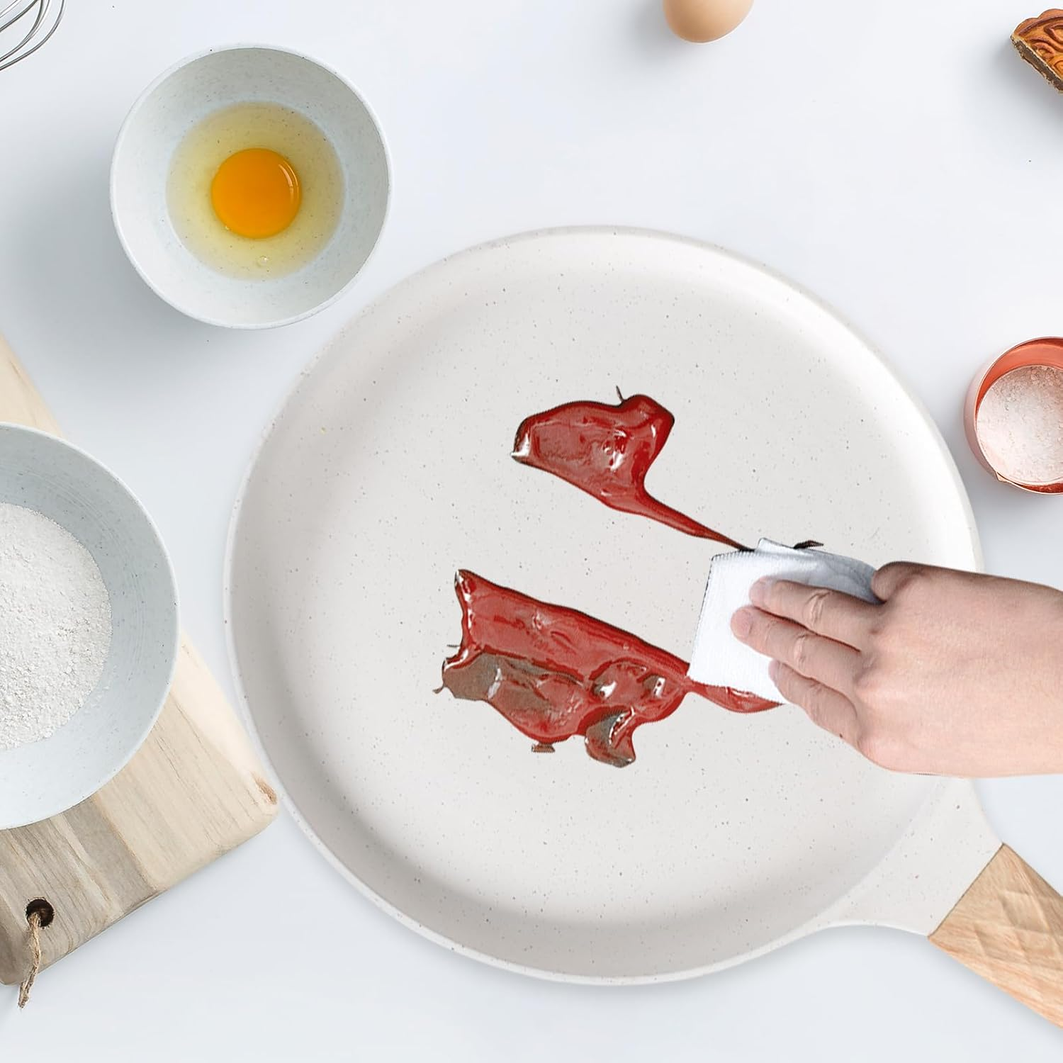 Crepe Pan 24Cm, Non-Stick Frying Pan, Pancake Pan, with Removable Handle, Non-Stick Medical Stone Coating, for All Hobs and Induction Cookers, PFOA Free (White) image number 2