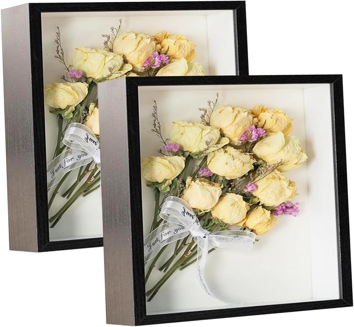 2Pcs Shadow Box Frame Display Case 8X10'', Dried Flower Photo Frame, 3D Picture Frame Display Case Deeper 3Cm with Transparent Acrylic Panel for Photos, DIY Crafts, Wedding Souvenir (Wood Color 8X10)
