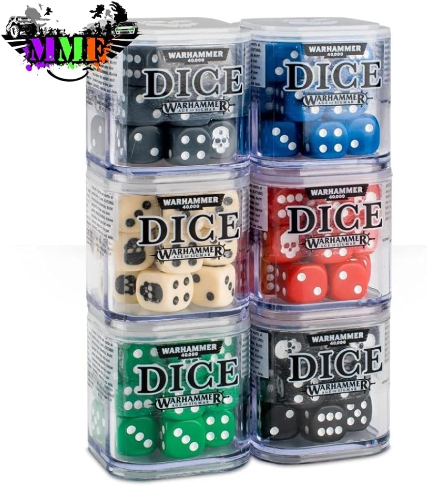 Warhammer 40000 40K & Age of Sigmar Dice (12Mm) - Color Varies (Red White Blue Green Black or Grey)
