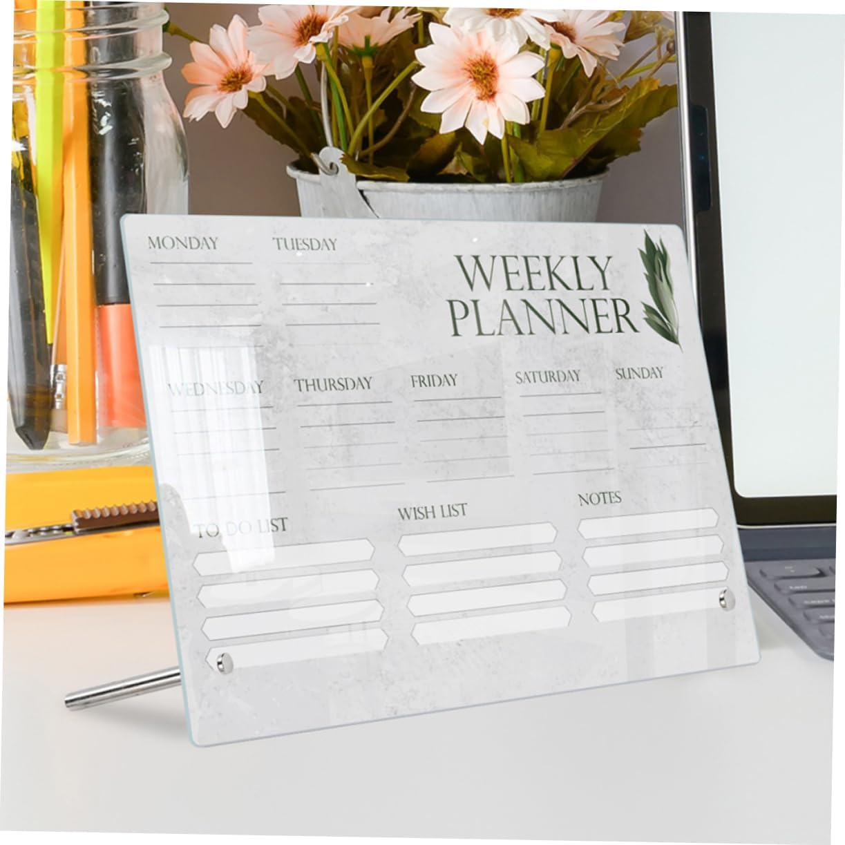 NUOBESTY Acrylic Memo Board 2 Whiteboard Pens and 2 Advertising Pins, Erasable Desktop Note Board for Weekly Planning, Home and School Message Organizer image number 6