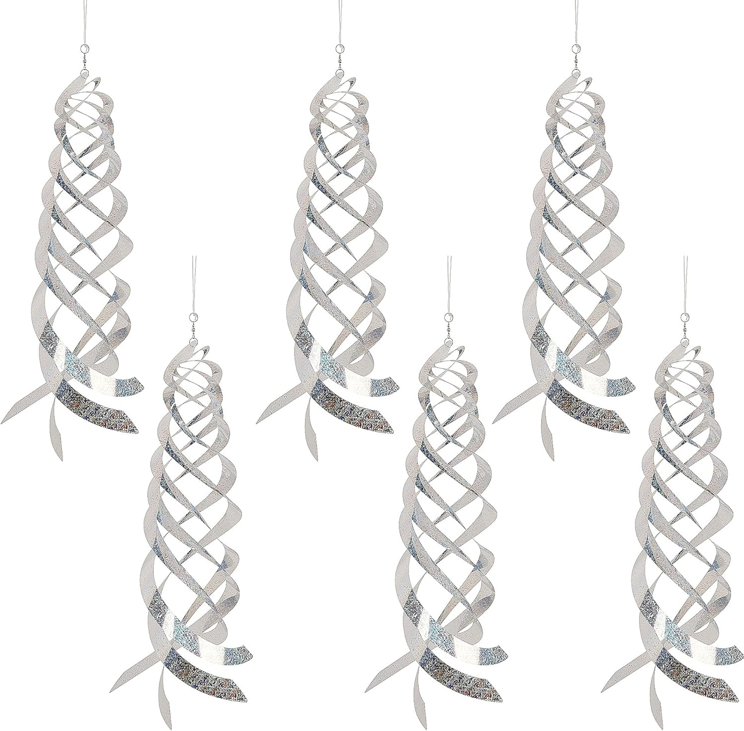 Hausse Bird Repellent Spiral Reflectors Silver Mylar Spinner, Hanging Reflective Bird Deterrent Device, Garden Decorative Scare Birds Away, like Woodpeckers, Pigeons and Geese, 6 Pack image number 3