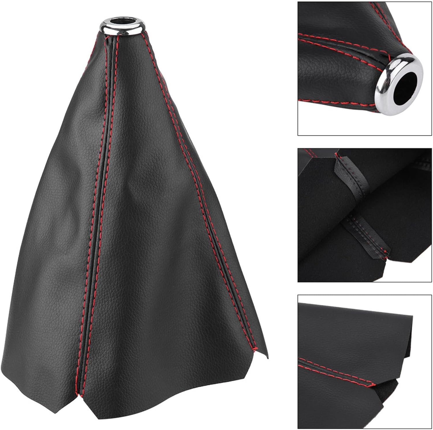 PU Leather Gear Shift Knob Cover, Red Stitch Boot Cover Large Size Fitment Easy to Install for Most Manual Transmission Cars