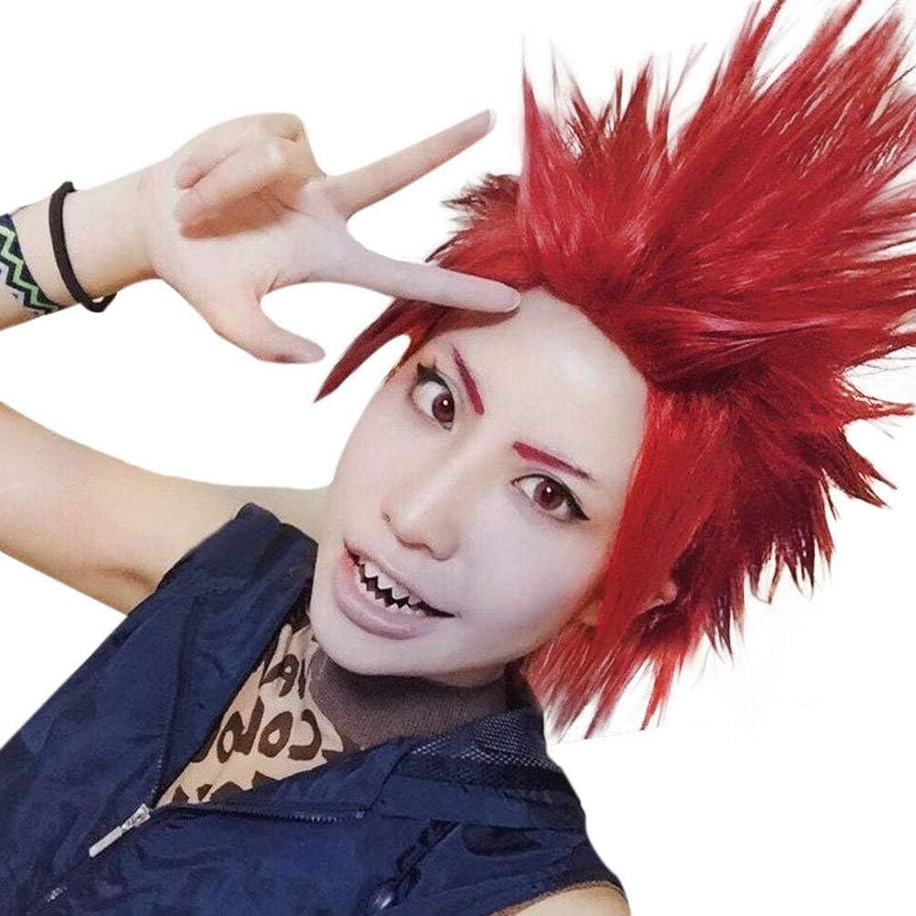 Anogol Wig Cap - Short Red Anime Cosplay Wig - Angry Synthetic Red Hair Wig - Angry Outfit - Spiky Wig - Crazy Wig for Men - Halloween & Christmas Party Costume image number 5