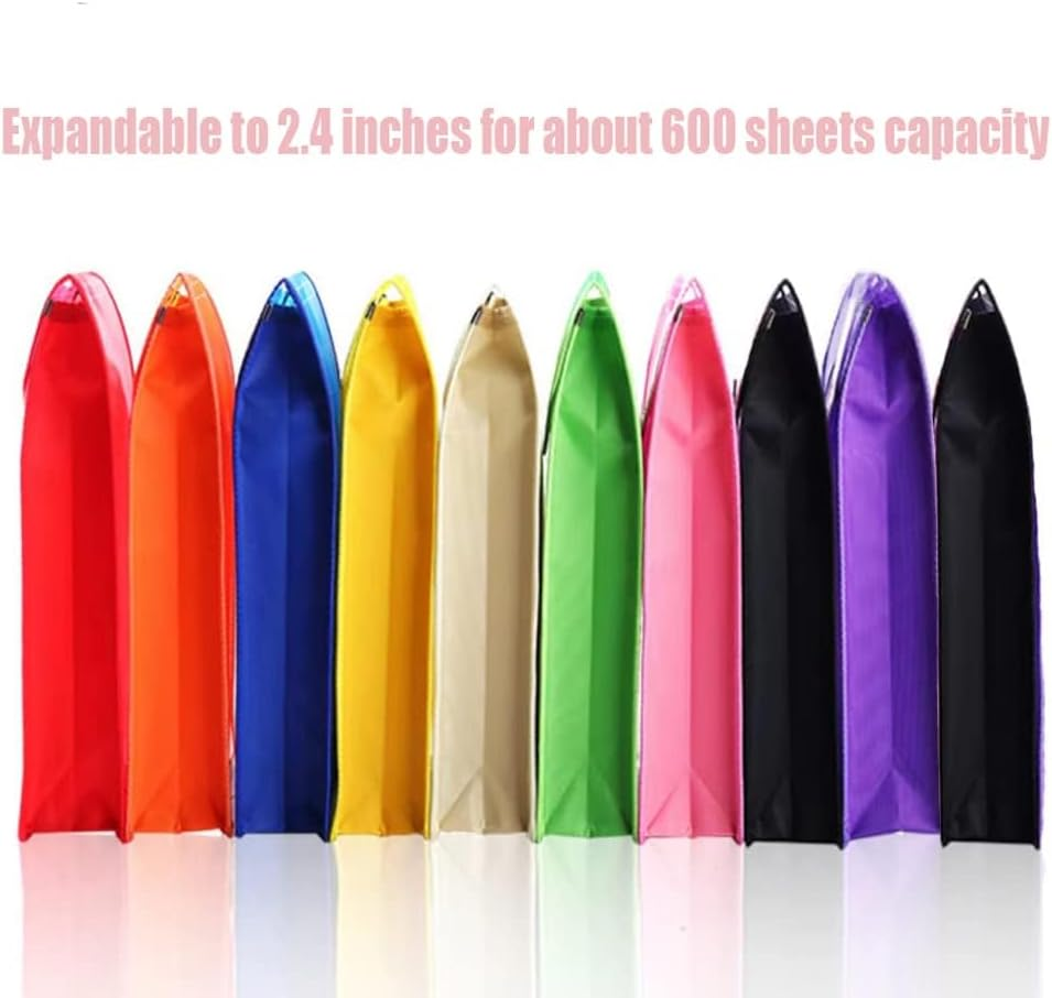 10 Pcs Plastic File Folder, Large-Capacity Poly Envelope Expanding File Wallet Document Folder A4 Accordion File Pouch with Label Pocket and Snap Button for School Home Work Office Organization image number 1