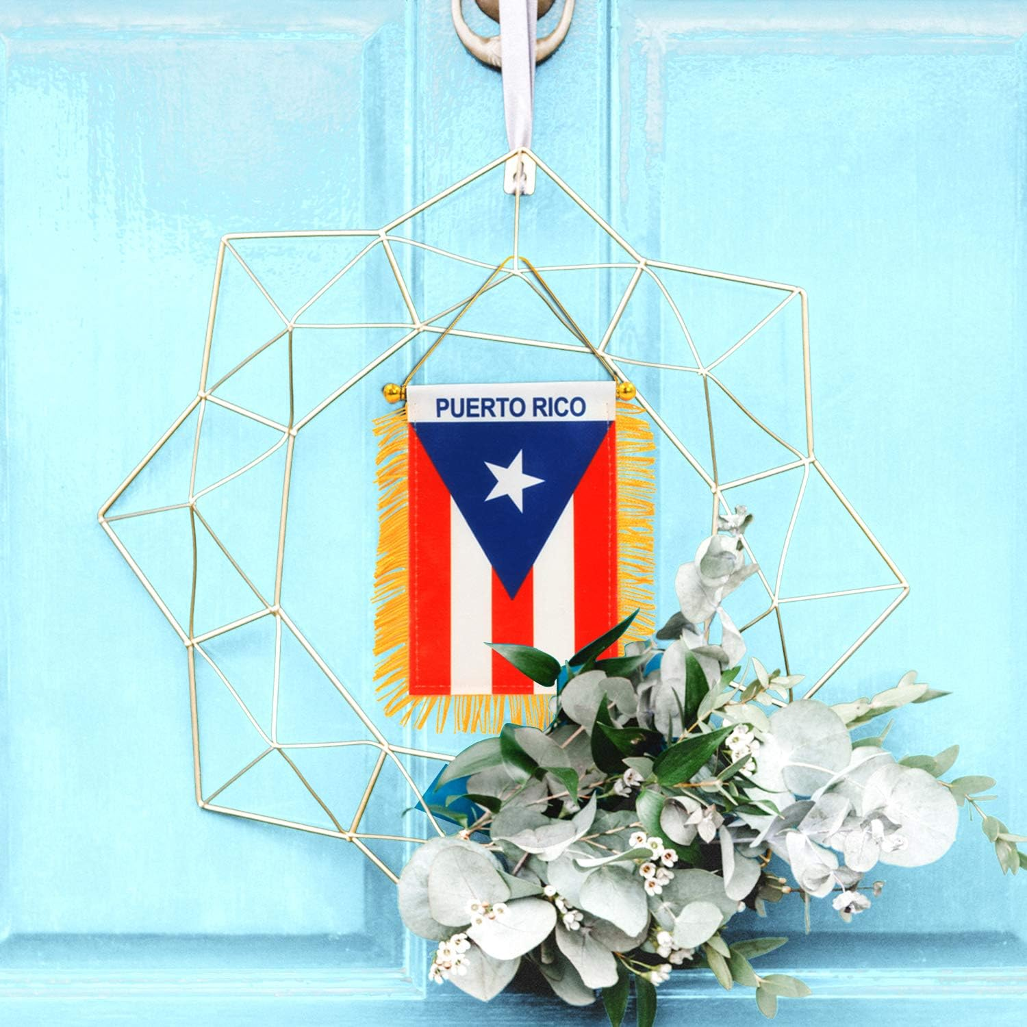 Anley 4 X 6 Inch Puerto Rico Fringy Window Hanging Flag - Mini Flag Banner & Car Rearview Mirror D&eacute;cor - Fringed Puerto Rican Hanging Flag with Suction Cup
