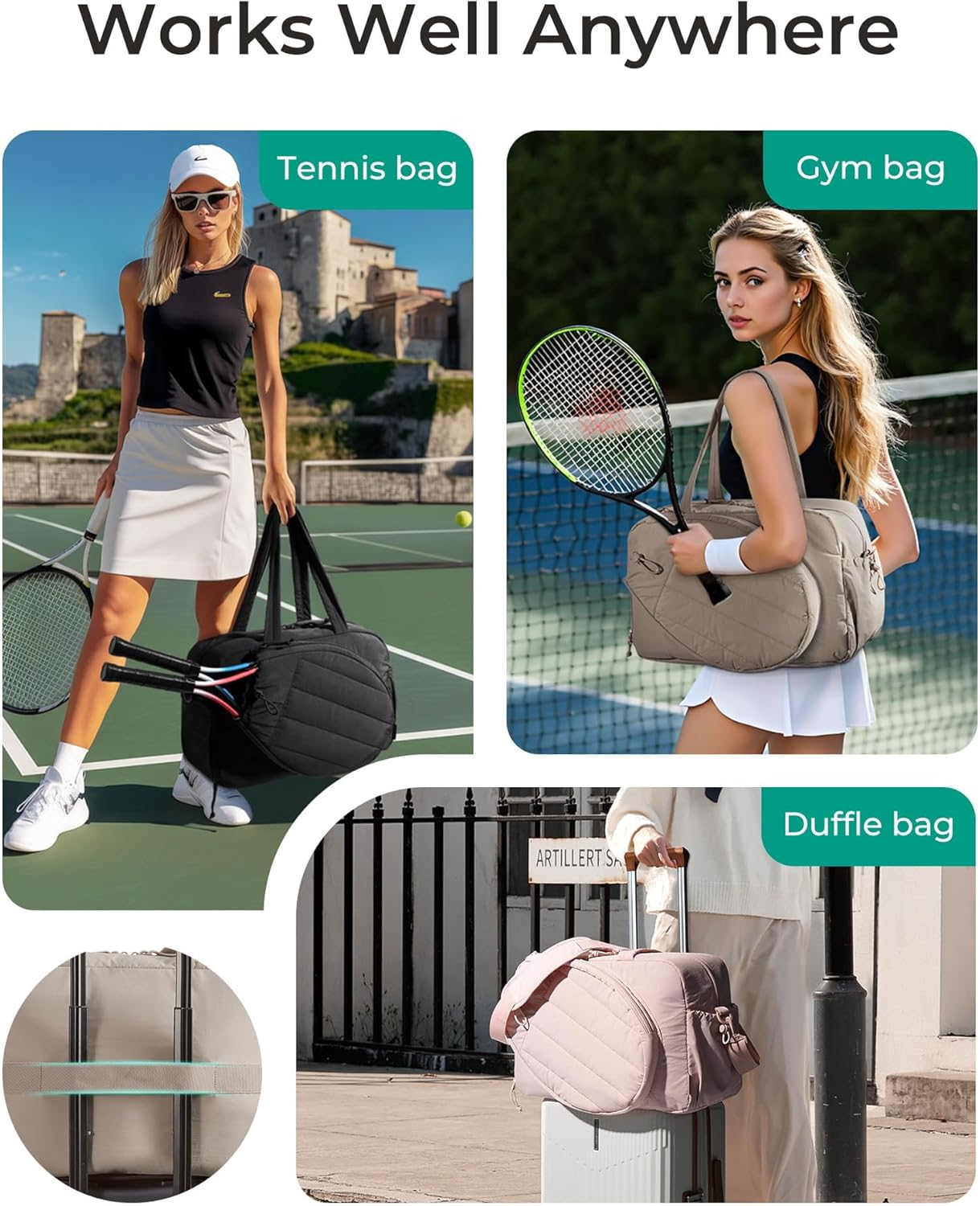 Gym Bag for Women, Tennis Bag Holds 2 Rackets with Shoe Compartment & Wet Pocket, Sports Duffle Bags Fits up to 15.6" Laptop, Women Overnight Weekend Bags