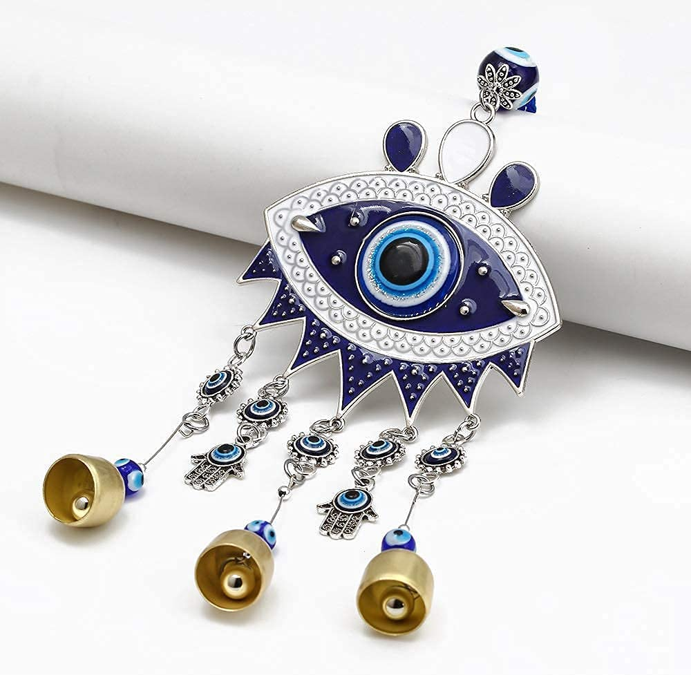 Evil Eye Wind Chimes and Wall Hanging Decoration - Big Devil Blue Eye Wind Bells Handcraft Hanging Decoration - Car Charm image number 1