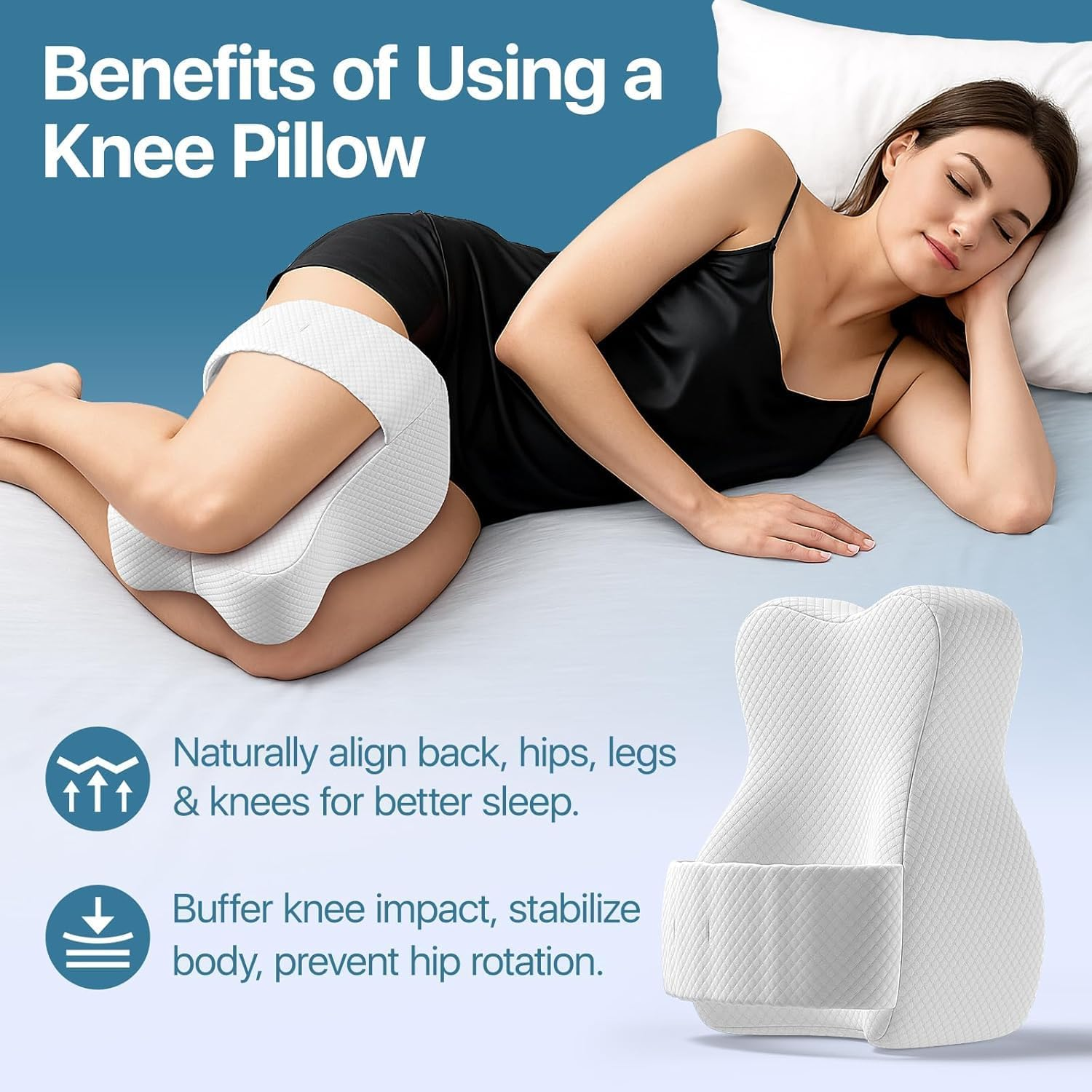 Knee Pillow for Side Sleepers, Large Comfortable Memory Foam Leg Pillow for Side Sleeping, Adjustable Strap, Pillow between Legs Aligns Spine, Relief for Sciatica, Back, HIPS, Knees, Joints (White) - Grey image number 2