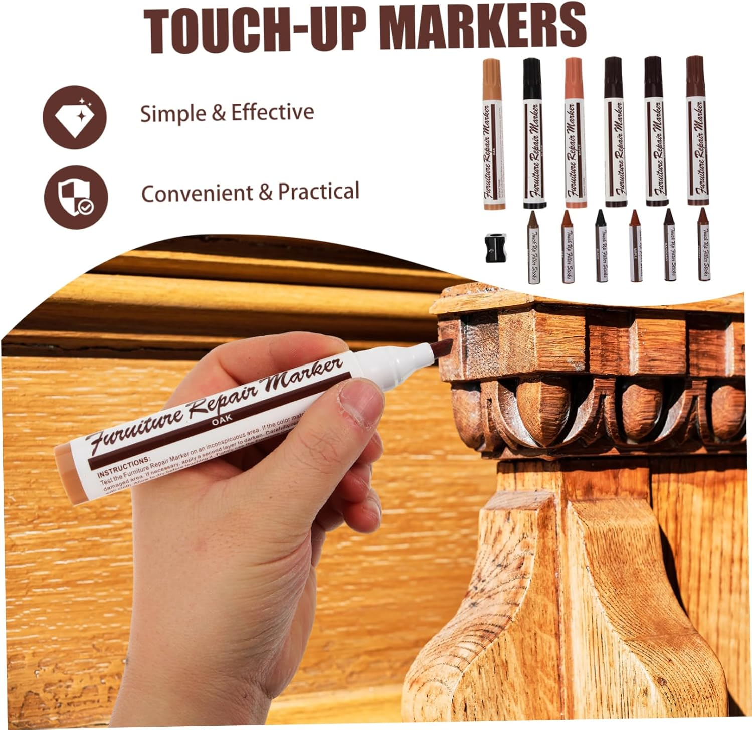 Furniture Repair Kit 12-Piece Touch-Up Markers Set for Wood Floors and Furniture Multi-Color for Home and Office Use image number 6