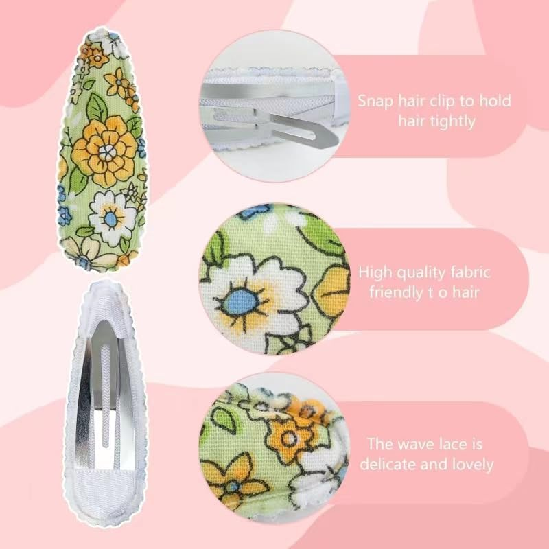 20 Pcs Girl Hair Clips Floral Print Toddler Hair Clips Non Slip Wrapped Snap Hairpins for Kids Barrettes Hair Accessories for Baby Toddler Girls (Color-A) image number 4