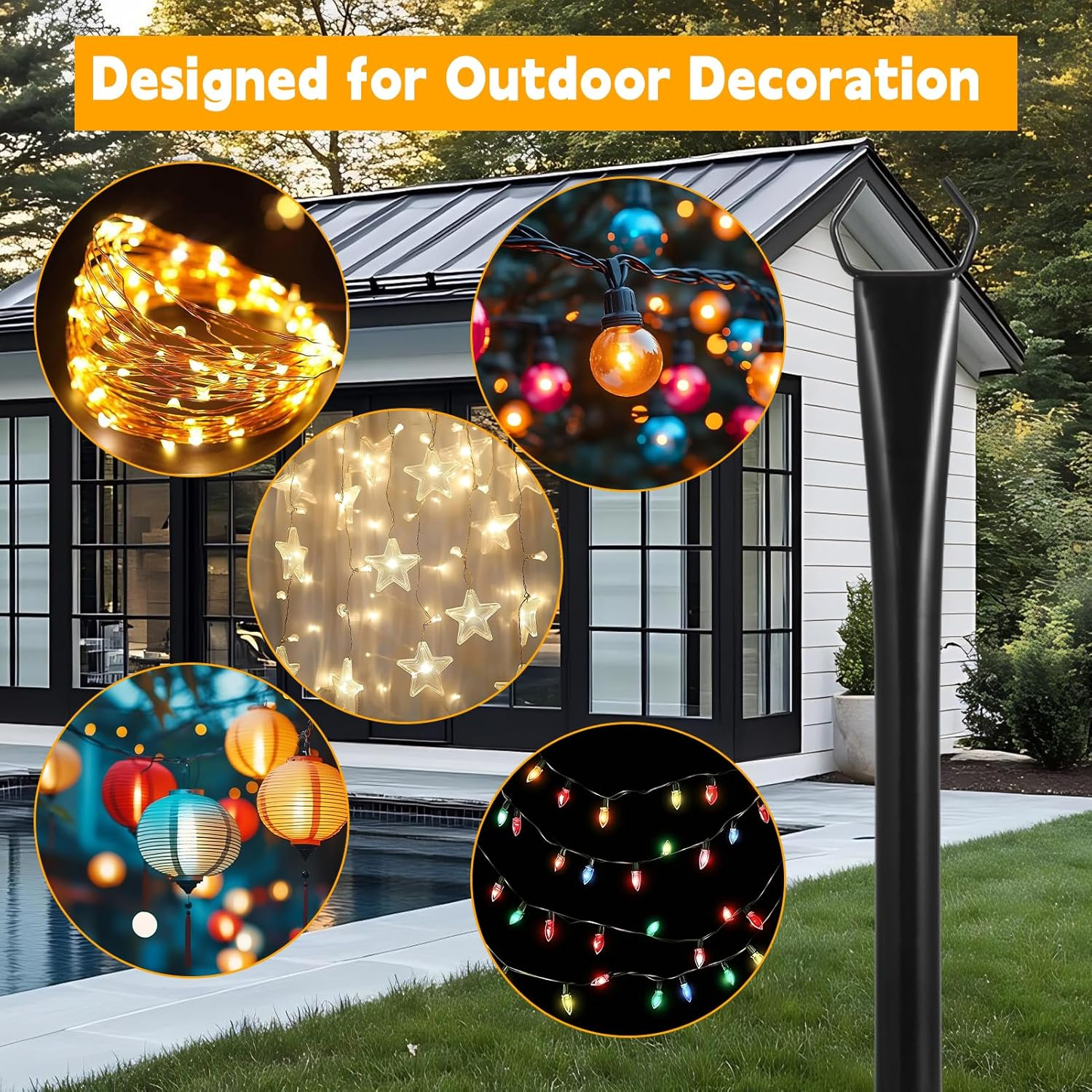 2 Pack 9 Ft String Light Poles,Light Poles for outside String Lights,Outdoor Light Poles with Fork,Metal Pole Stand for Patio,Backyard,Deck image number 5
