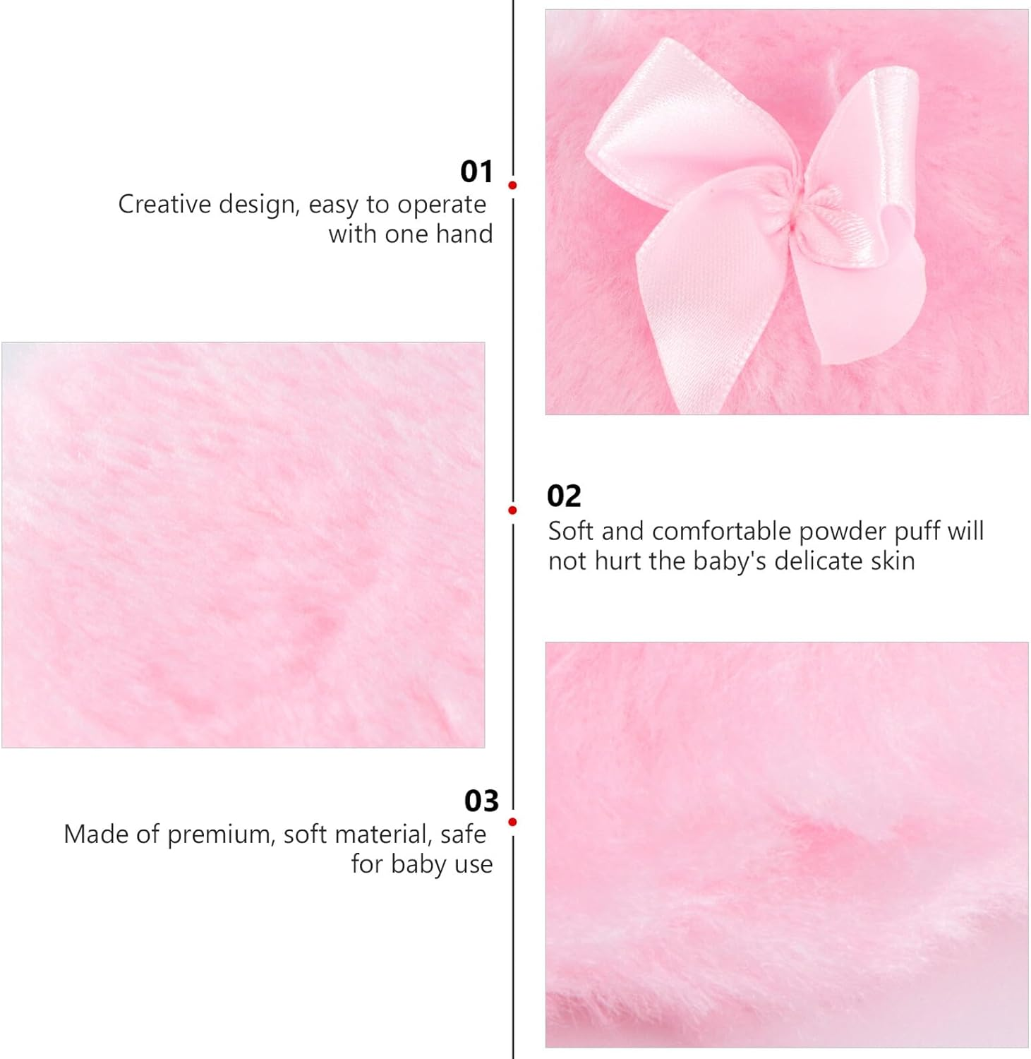 GRADENEVE 3PC Powder Puff Long Hair Soft Talcum Prickly Heat Puff with Plush Bowknot Design for Adult Use Pink image number 2