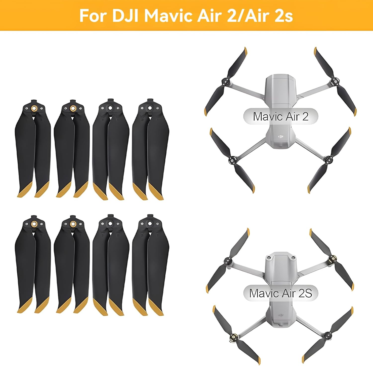 Propellers for DJI Mavic Air 2/Air 2S Replacement Prop Blades Low Noise Accessories for DJI Mavic Air 2/Air 2S Drone Accessories 8Pcs Gold Tips image number 2