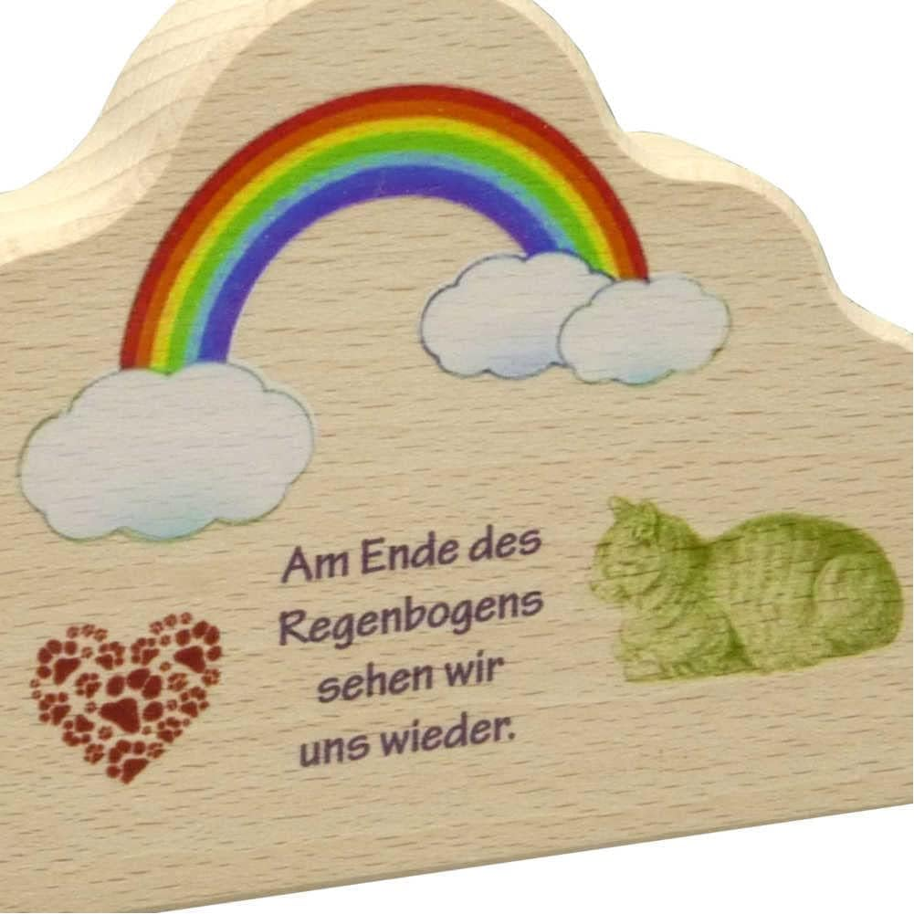 Kruzifix24 Cat Memorial Plaque Cloud Wood Natural Kitten Rainbow Heart Saying at the End of the Rainbow Print Colourful 13 X 8 X 1.5 Cm Animal Mourning Pet image number 2