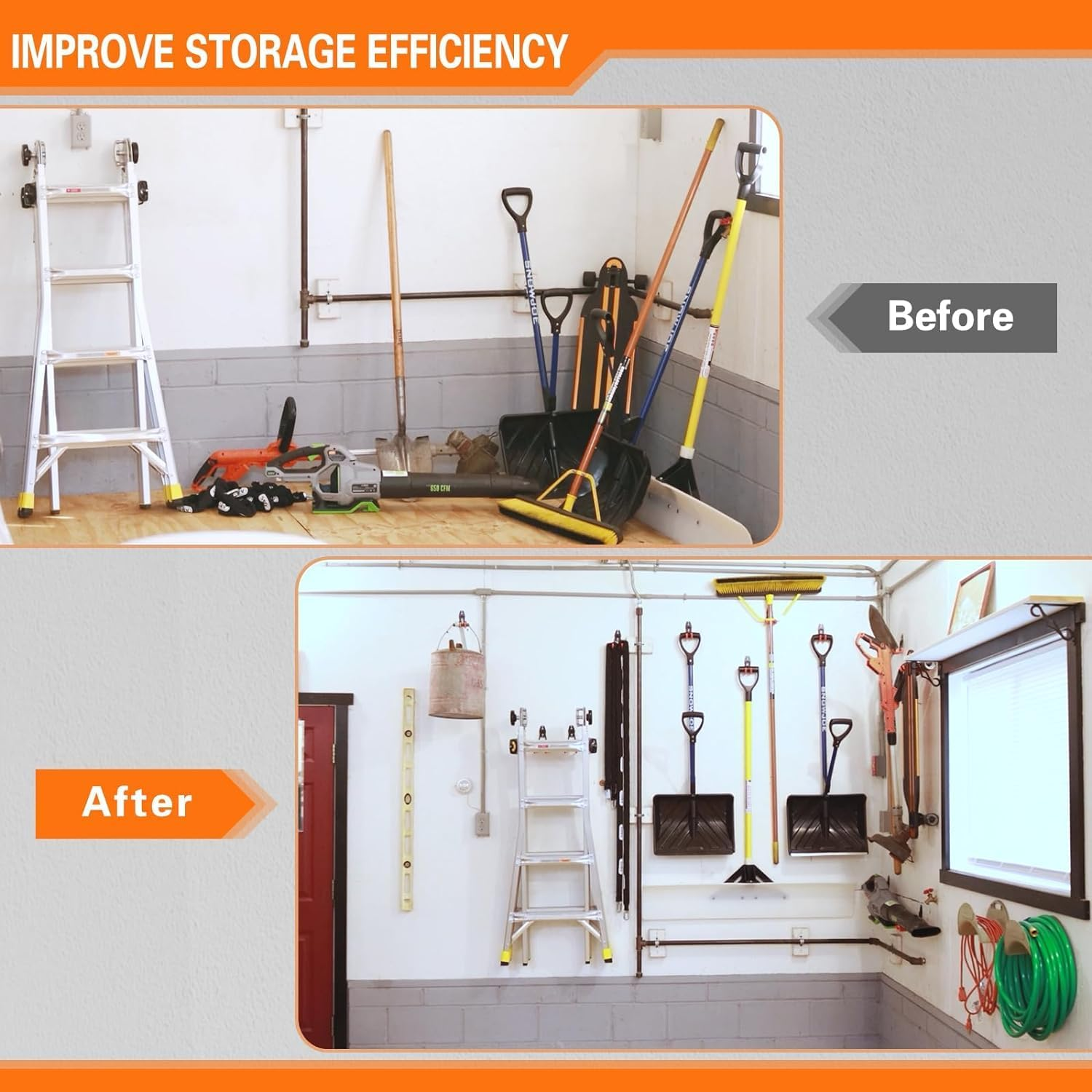 26 Pack Garage Hooks Heavy Duty,Utility Steel Garage Storage Hooks,Wall Mount Garage Hanger&Organizer for Organizing Power Tools,Ladders,Bulk Items,Bikes,Ropes and More Equipment, Orange image number 3