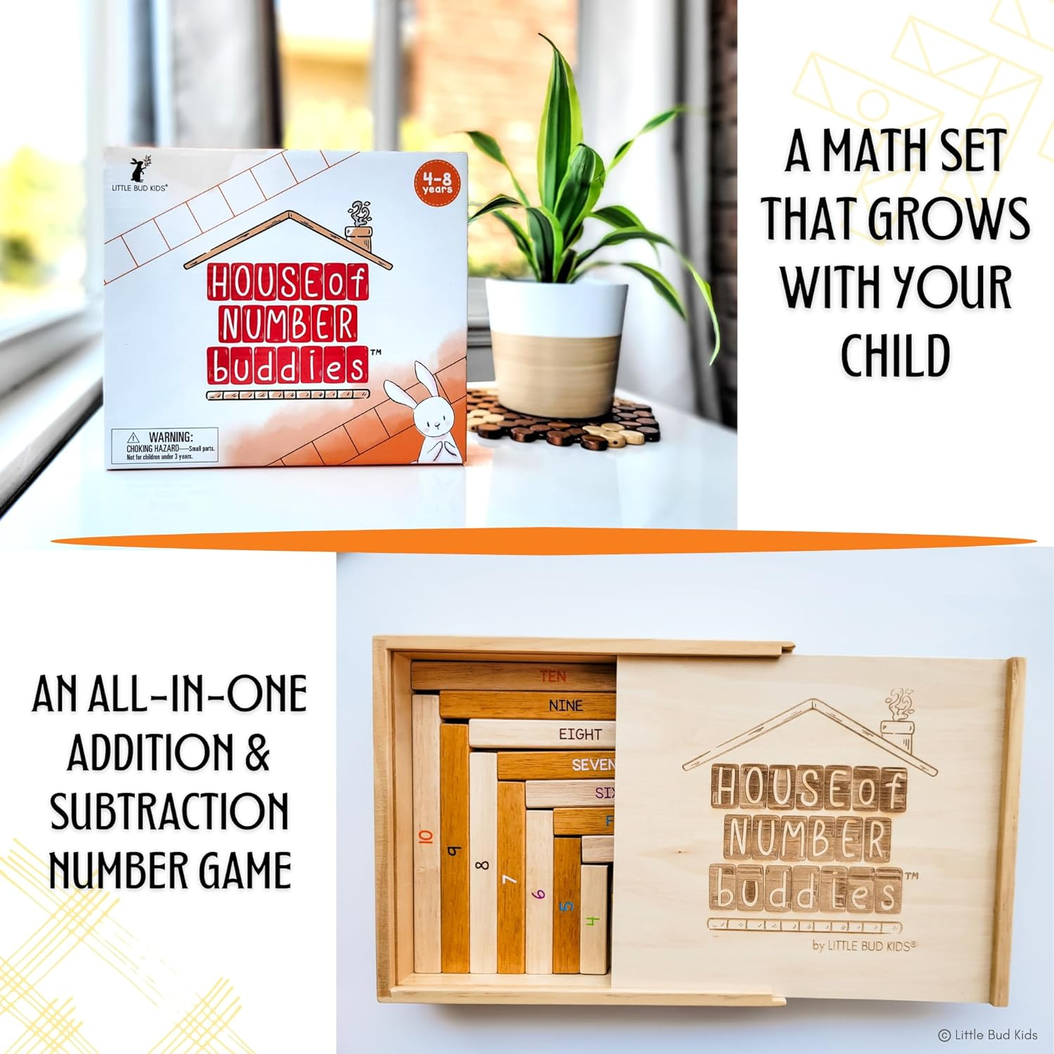 LITTLE BUD KIDS House of Number Buddies Maths Game, a Number Bonds Maths Toy with Number Rods and Addition & Subtraction Flash Cards, Montessori Material for Kids 4-8 Years Old image number 5