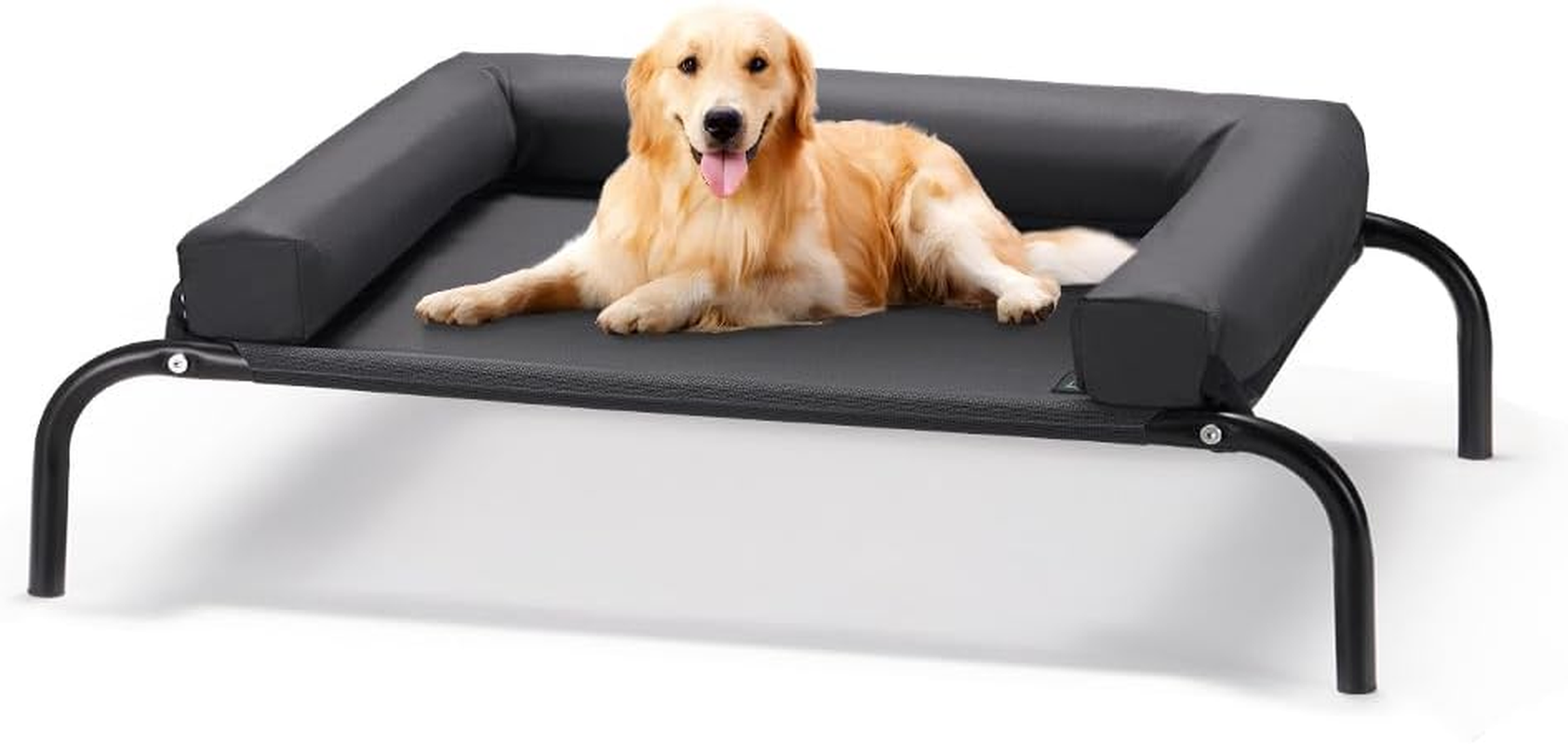 Petzly Cooling Elevated Dog Bed with Pillows, Raised Pet Bed for Large Extra Large Medium Dogs, Portable Washable Dog Cot with No-Slip Rubber Feet, Indoor & Outdoor Use, Black, Xlarge(123X90X20Cm) image number 5