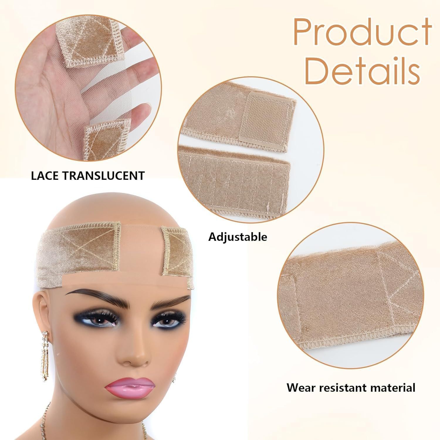 Non Slip Lace Velvet Wig Headband, 2Pcs Elastic Lace and Velvet Wig Head Hair Bands, Adjustable Velvet Lace Wig Grip Band for Frontal Wigs image number 1