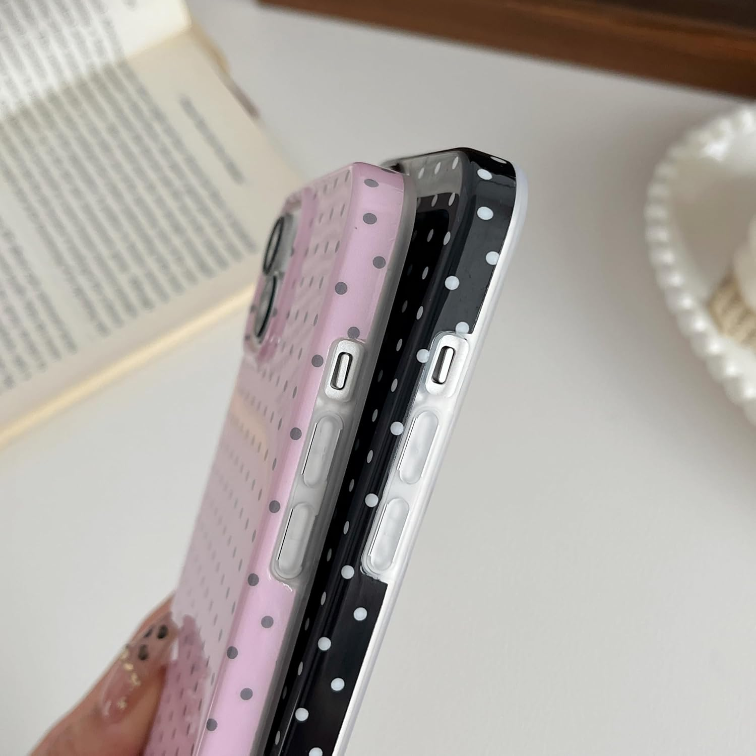 TQLGY for Iphone 15 Case Cute Polka Dot Phone Case Soft TPU Slim Shockproof Protective Cover for Women Girls, Pink image number 4