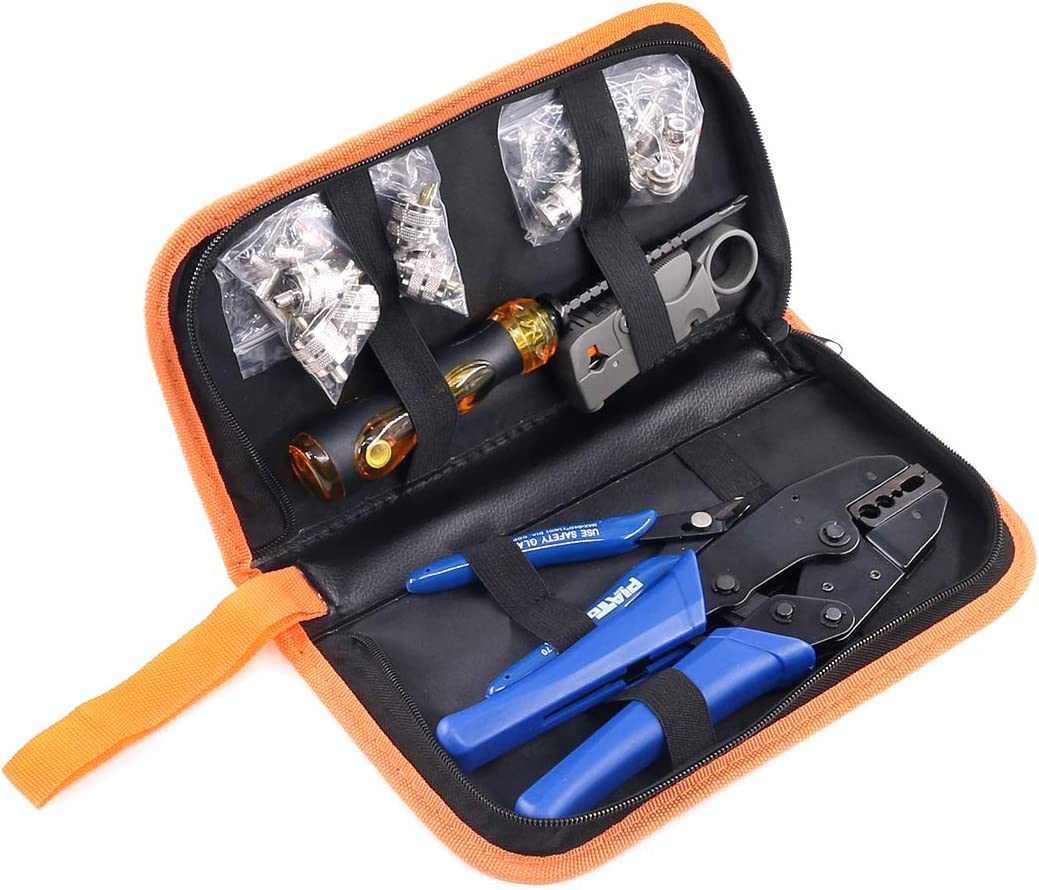 Swpeet 14Pcs Professional Coaxial Cable Tool Kit, Ratcheting Wire Terminal Coaxial Cable Tool Kit with 1Pcs Cable Stripper and 10Pcs 50 Ohm BNC Crimp Male/Straight Connectors for Coax Connectors image number 3