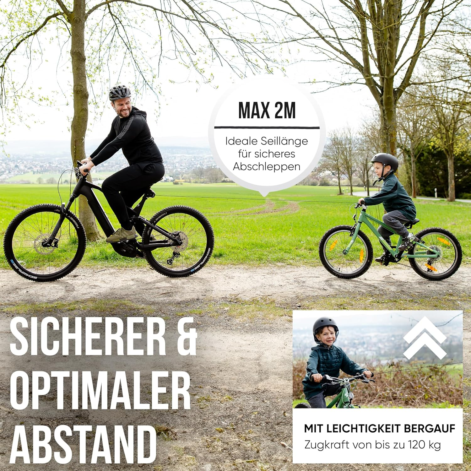 MOREEZ Bicycle Tow Rope for Children and Adults [For All Bike Types] Easy to Attach and Uncouple, Seconds Months, Tensile Load up to 120 Kg, E-Bike, Woom Bike, Mountain Bike Order Now! image number 2