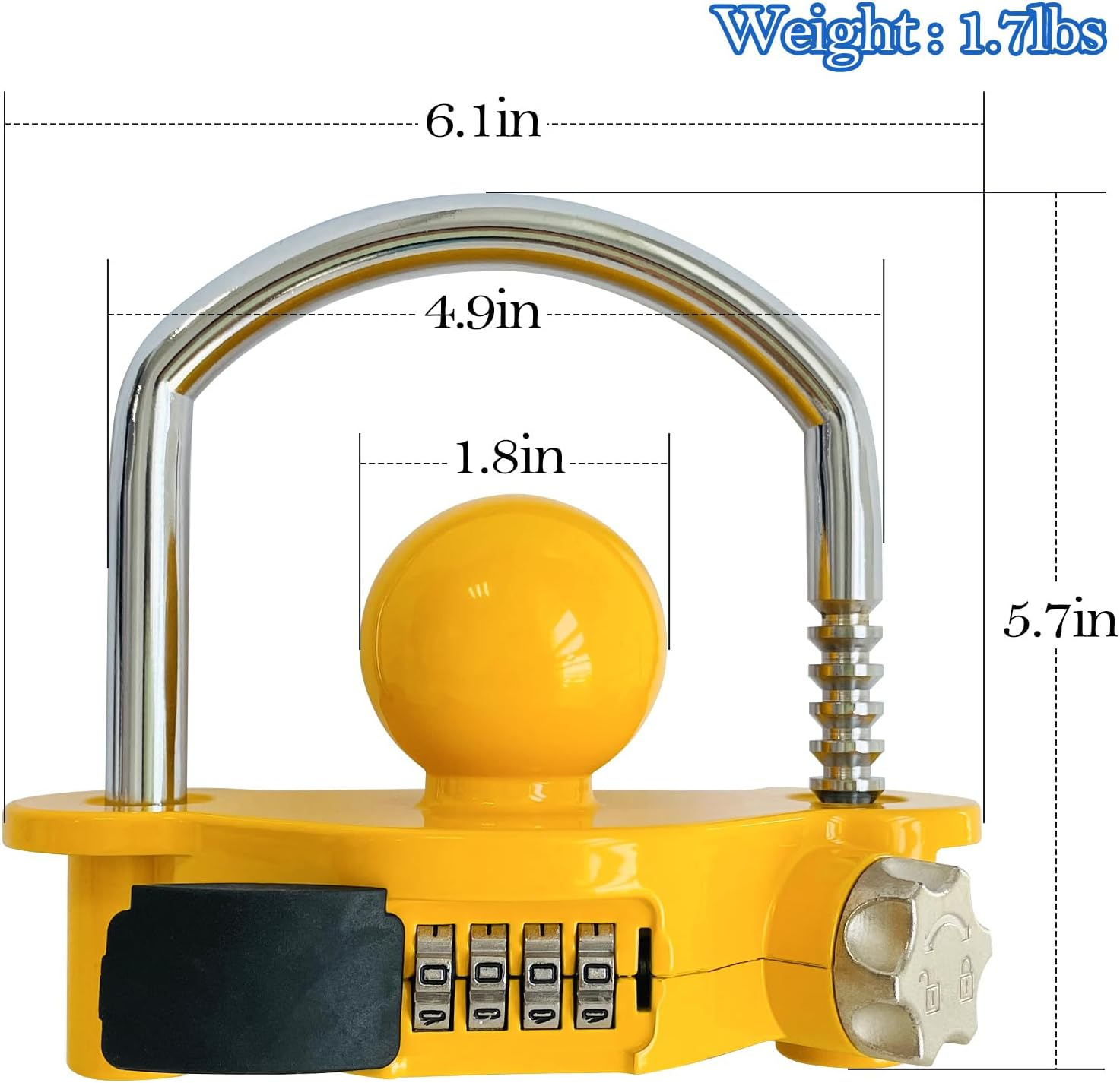 Sutekus Trailer Lock Universal Hitch Lock with Combination Lock Trailer Coupler Lock Camper Accessories for Travel Trailers Boats Trucks Rvs, Fit 1-7/8", 2", 2-5/16" Coupler, Yellow image number 3