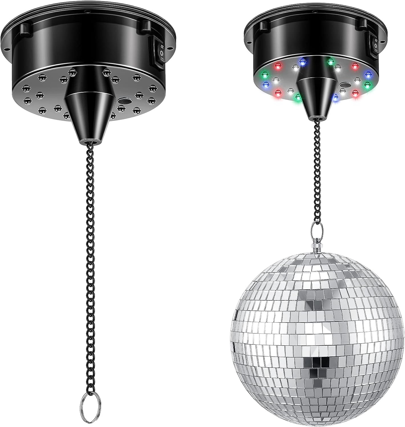 Tuanse 6RPM Rotating Disco Ball Mount Electric Motor with Lights 4 Colors for 6 8 12 Inch Disco Ball (Not Included) 2 Mode for Christmas Party Djs Bands Pubs Weddings Night Clubs(Battery Style) image number 1