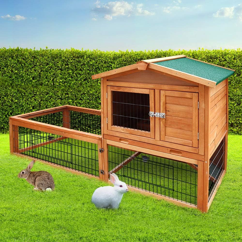 I.Pet Chicken Coop Large Rabbit Hutch, Coops Wooden Pet House Run Cage Walk in Bunny Hen Chook Guinea Pig Ferret, Metal Outdoor Door Roof Weatherproof Farm