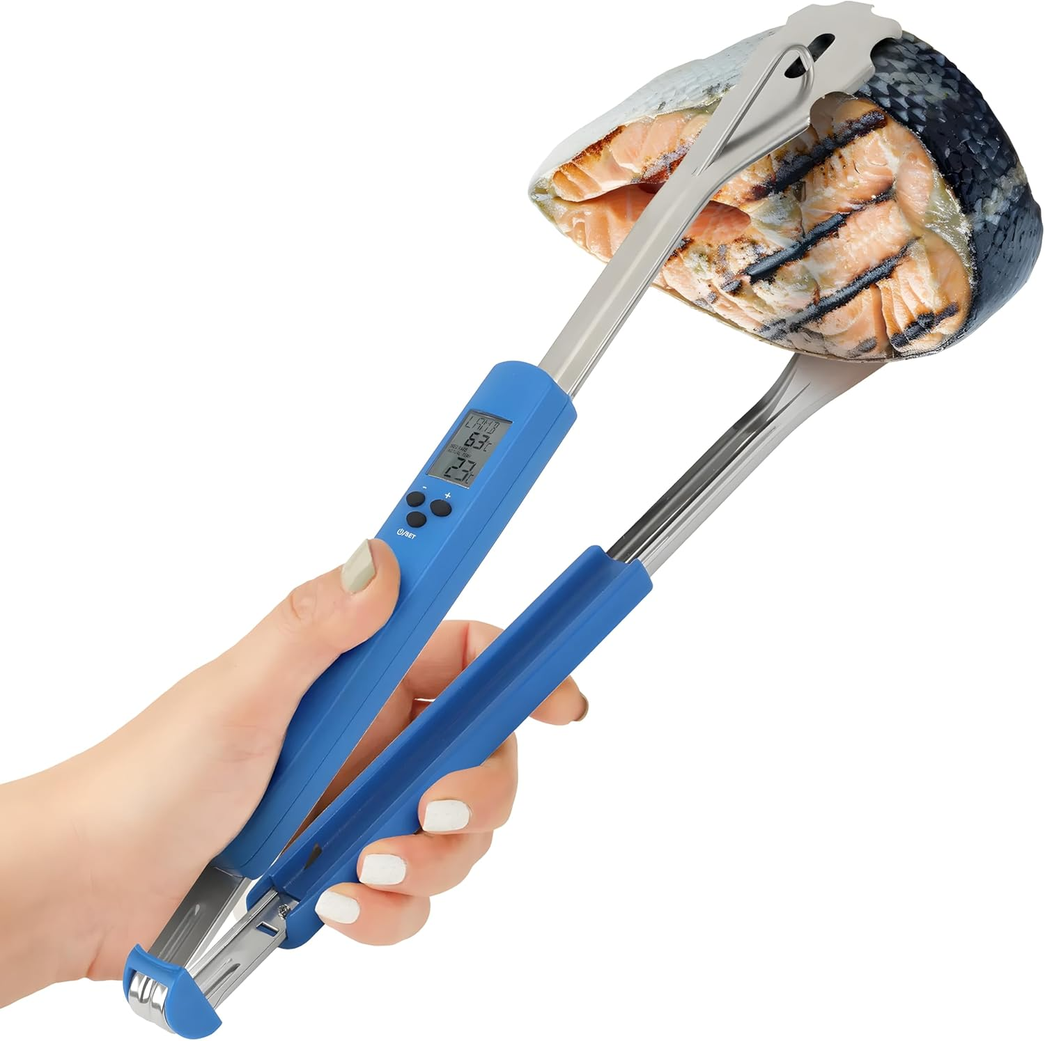 Kitchen Tongs with Thermometer for Instant Read Out - Multifunctional Long Stainless Steel BBQ Tongs for Outdoor Grilling, Cooking, Barbecue, Buffet and Turning Food - Size 15.7 Inch image number 5