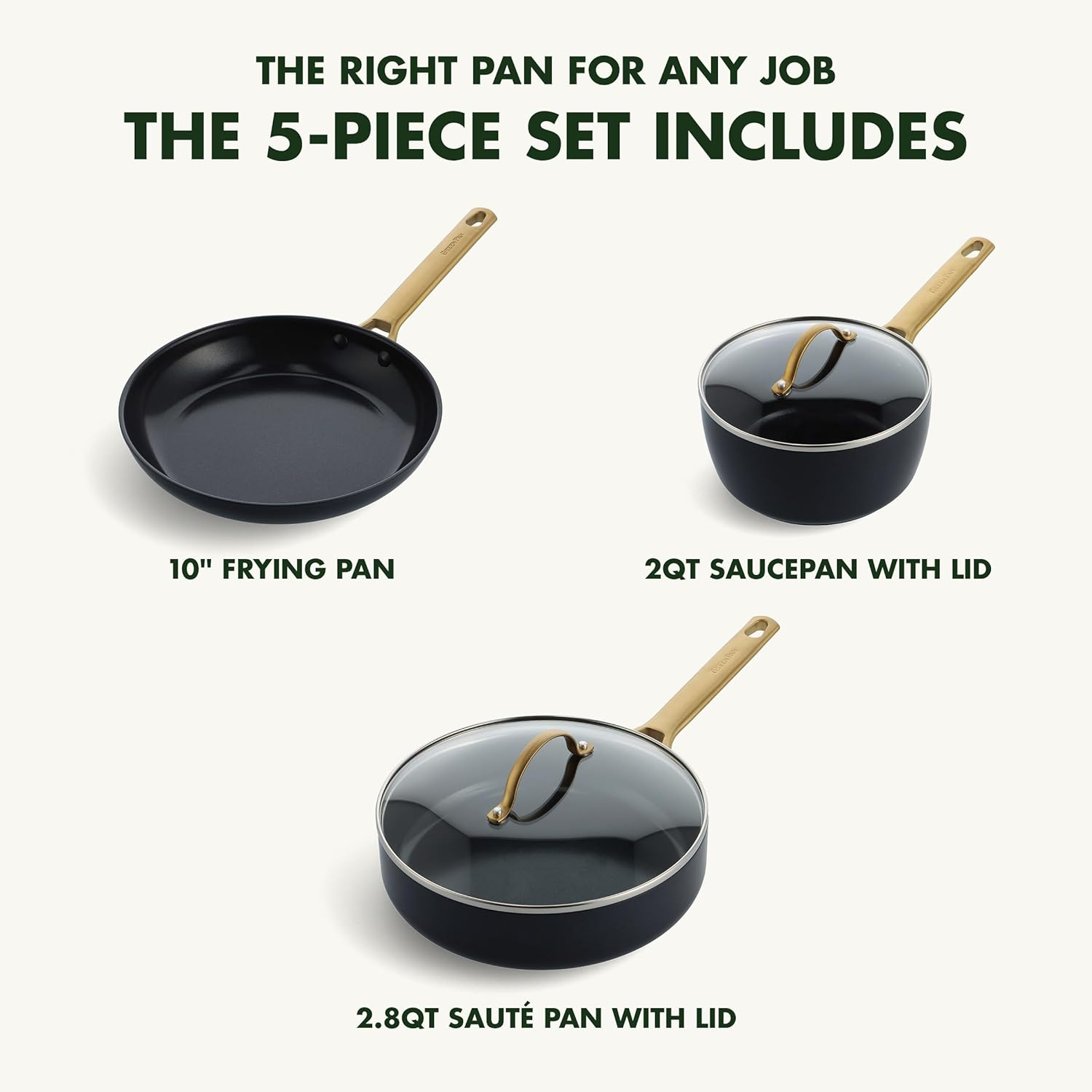Greenpan Reserve Hard Anodized Healthy Ceramic Nonstick 5 Piece Cookware Pots and Pans Set, Gold Handle, Pfas-Free, Dishwasher Safe, Oven Safe, Black image number 5