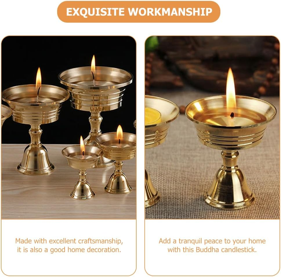 Luxshiny 2Pcs Ghee Lamp Butter Lamp Holder Buddhist Candlestick Votive Tealight Holder Brass Oil Lamp Candle Holder Votive Tealight Candle Stand for Buddhist Altar Supplies Gold 6Cm image number 5