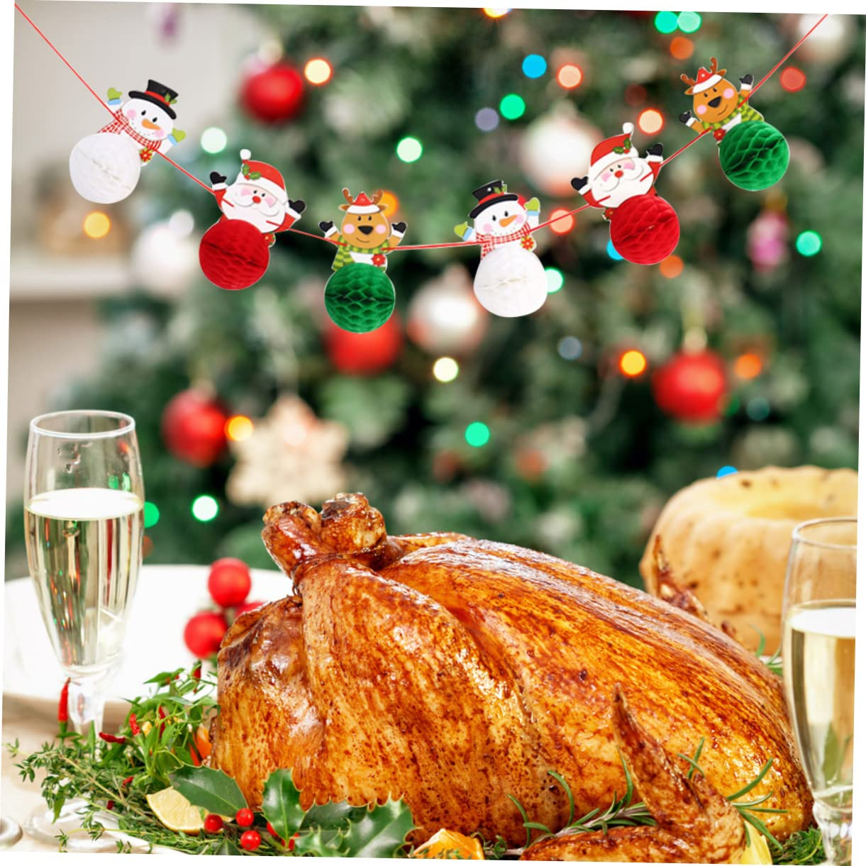 KOMBIUDA Christmas Decor Honeycomb Santa Elk Snowman Paper Banner Festive Party Decorations image number 2