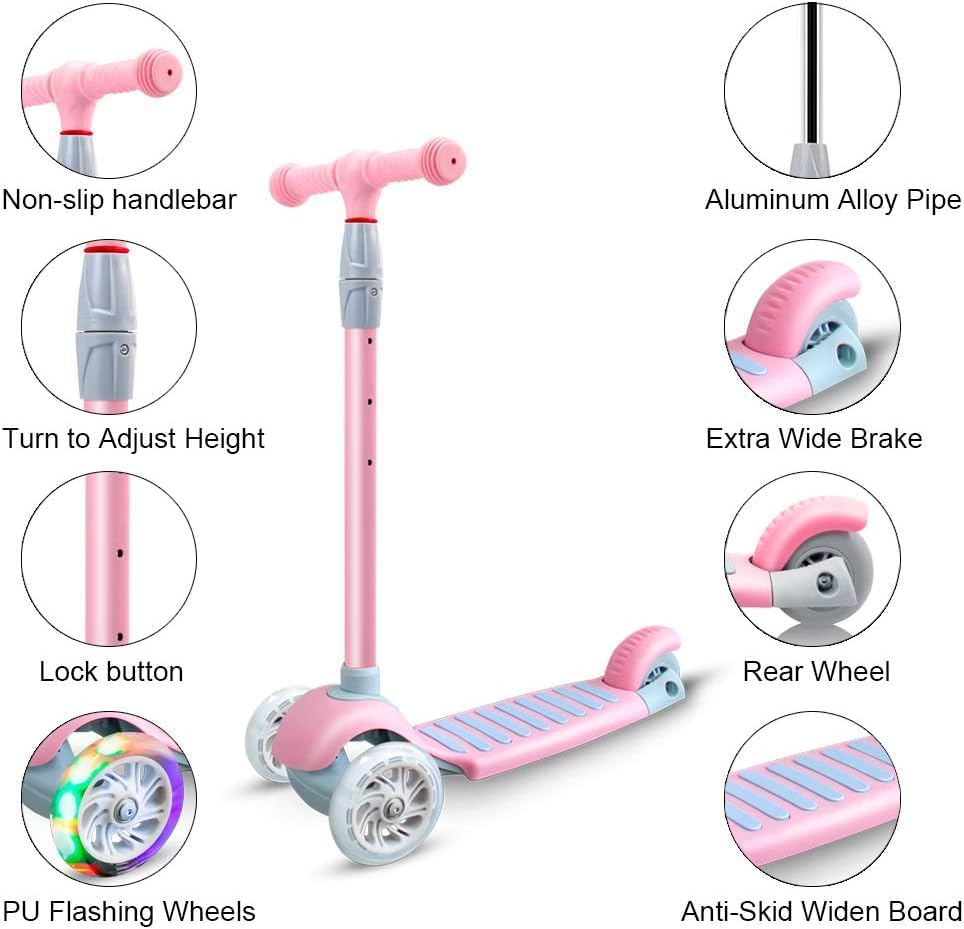 APEXORIGIN 3 Wheel Scooter for Kids Ages 3-12,Kids Scooter with Light up Wheels, Sturdy Deck Design, and 4 Height Adjustable Suitable for Kids Ages 3-12