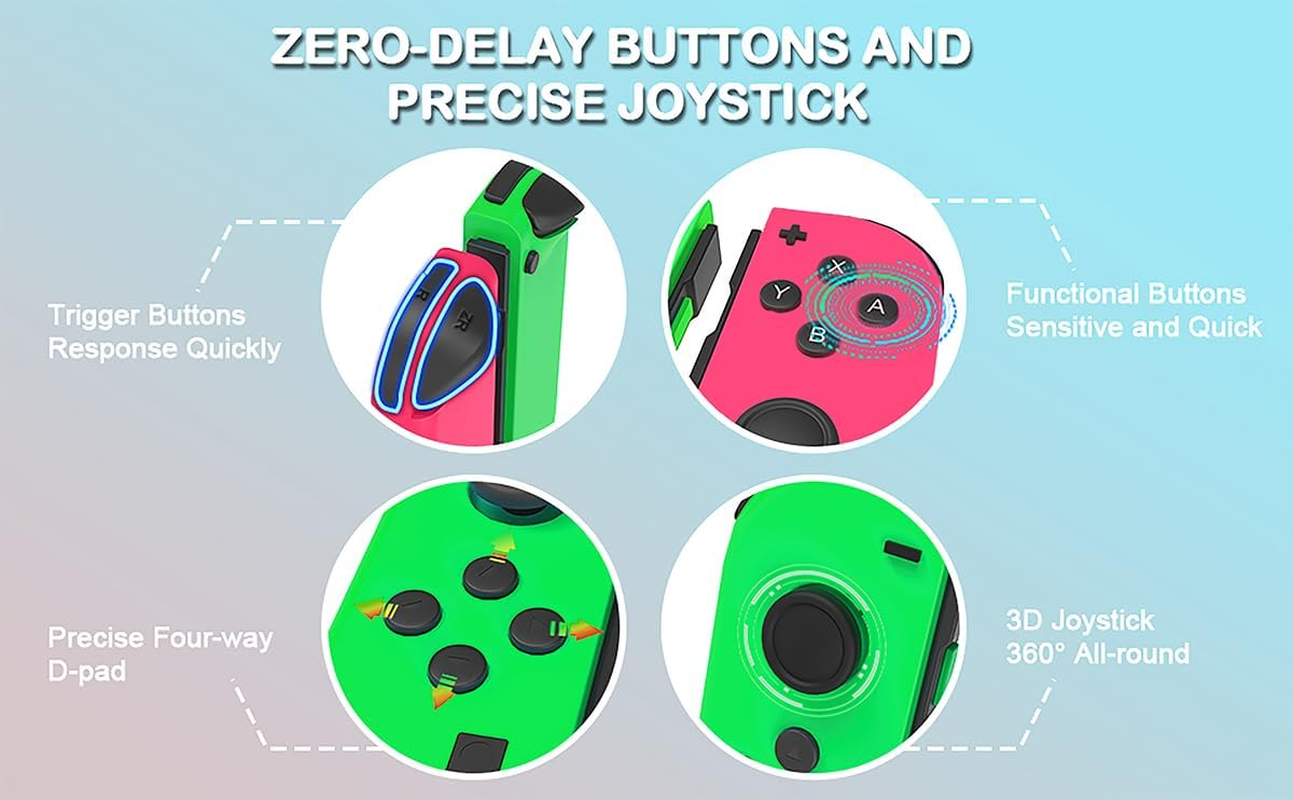 Costec Joy Con Controller for Nintendo Switch Replacement for Nintendo Switch Compatible with Switch, Wireless Left and Right Joy Con for Switch Nintendo Support Dual Vibration/Wake-Up/Screenshot, Joy Con Controller for Switch OLED Lite [Neon Pink/Neon Green] image number 1