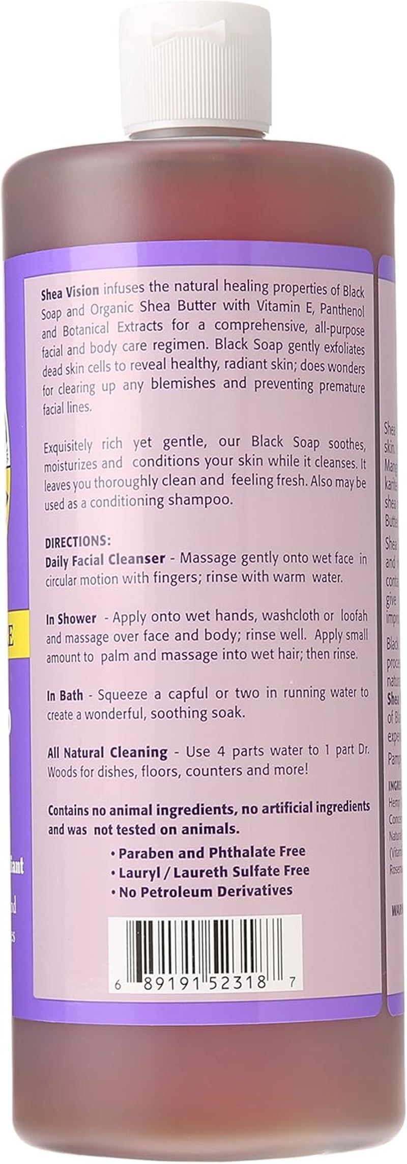 Dr. Woods Shea Vision Pure Black Soap with Organic Shea Butter, 32 Ounce (Packaging May Vary) image number 2