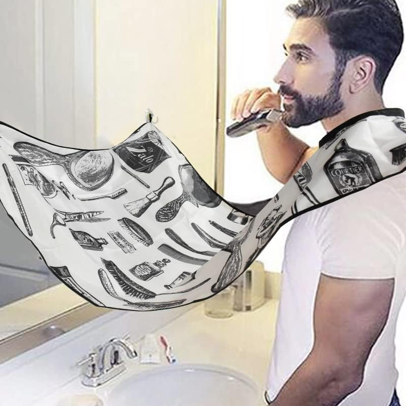 Beard Bib Beard Apron for Men Shaving, Waterproof and Non-Stick Beard Trimming Cape for Mess, Static Beard Hair Catcher with 2 Suction Cups, Man/Husband/Boyfriend (Sketch Style) image number 3