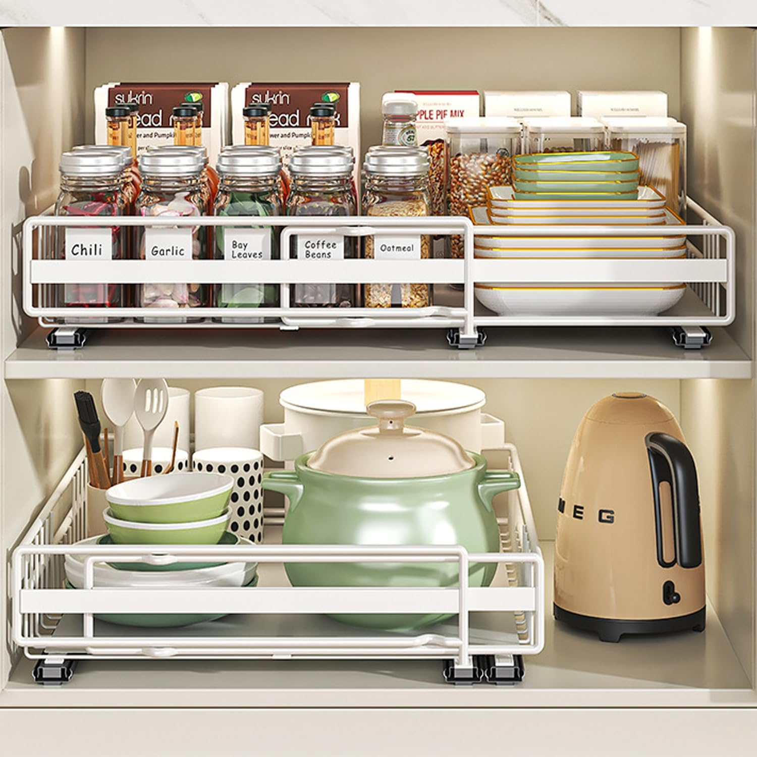 Pull Out Drawers for Cabinets, Extendable Slide Out Drawers Kitchen, Living Room, Home, Adhesive Pull Out Drawers for Cabinets, Expandable 12.2-20.7In, 16 in Deep (2 Pack)