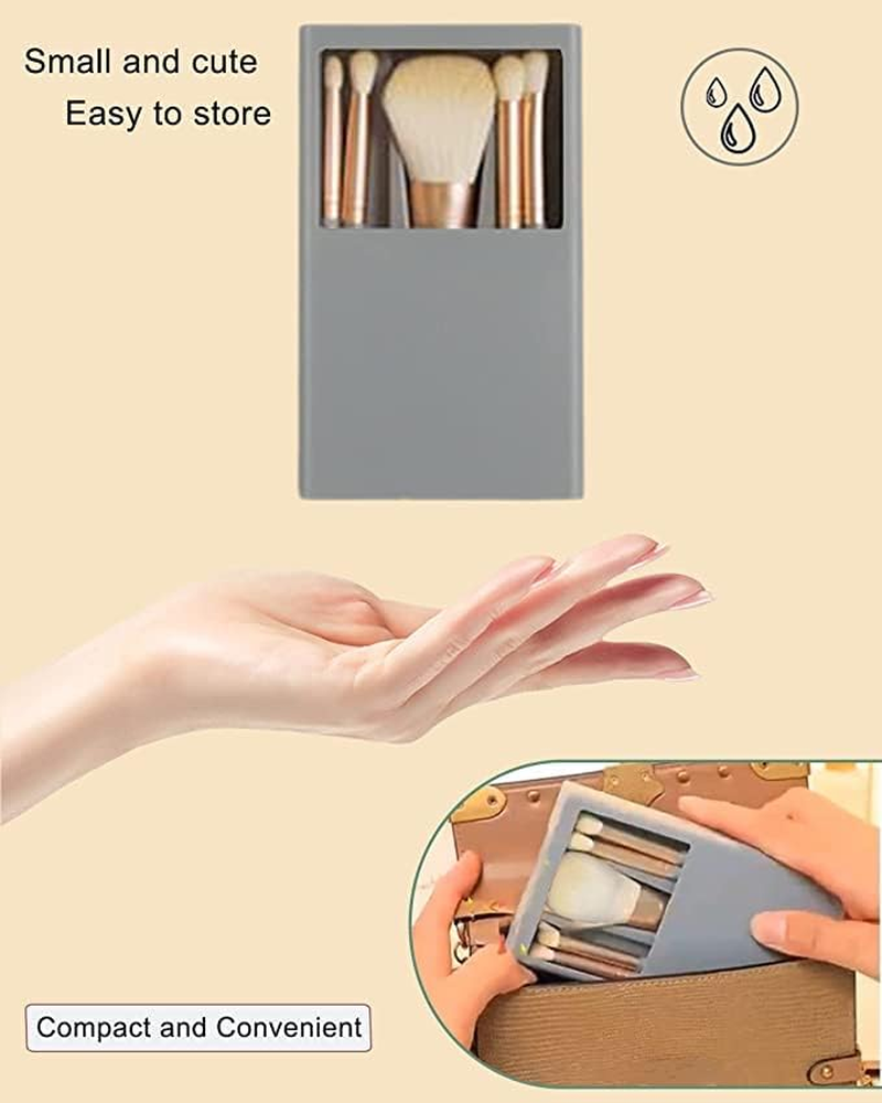 Travel Size Makeup Brushes Set, Easy-Taken Mini Makeup Brush Set with Case and Mirror for on the Go (Pink) - Grey image number 3