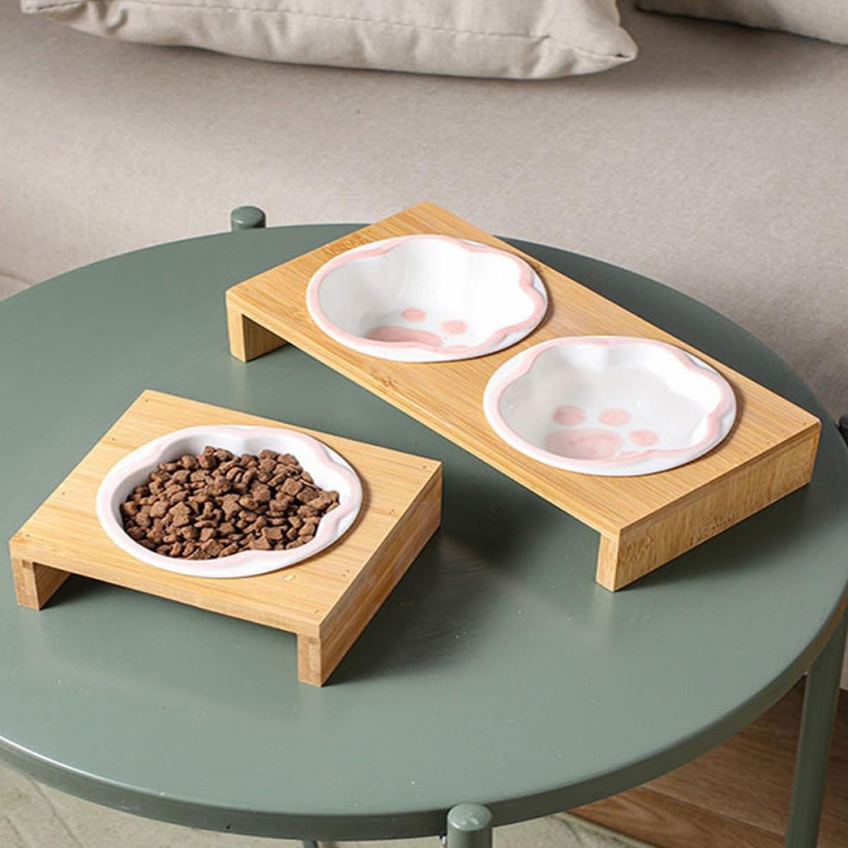 Kisangel Ceramic Cat Feeding Bowl Set with Elevated Rack, Anti-Slip Reusable Pet Food Bowls for Cats and Kittens, Comfortable Height for Healthy Dining and Neck Protection image number 2