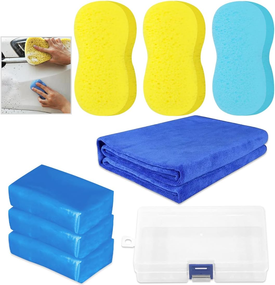 Glarks 8Pcs Clay Bar Car Detailing Clay with Premium Microfiber Washing Towel and Car Wash Sponges for Cleaning Oxidation, Scale, Bird Feces, Iron Powder, Acid Rain, and Sap on Car and Glass image number 2