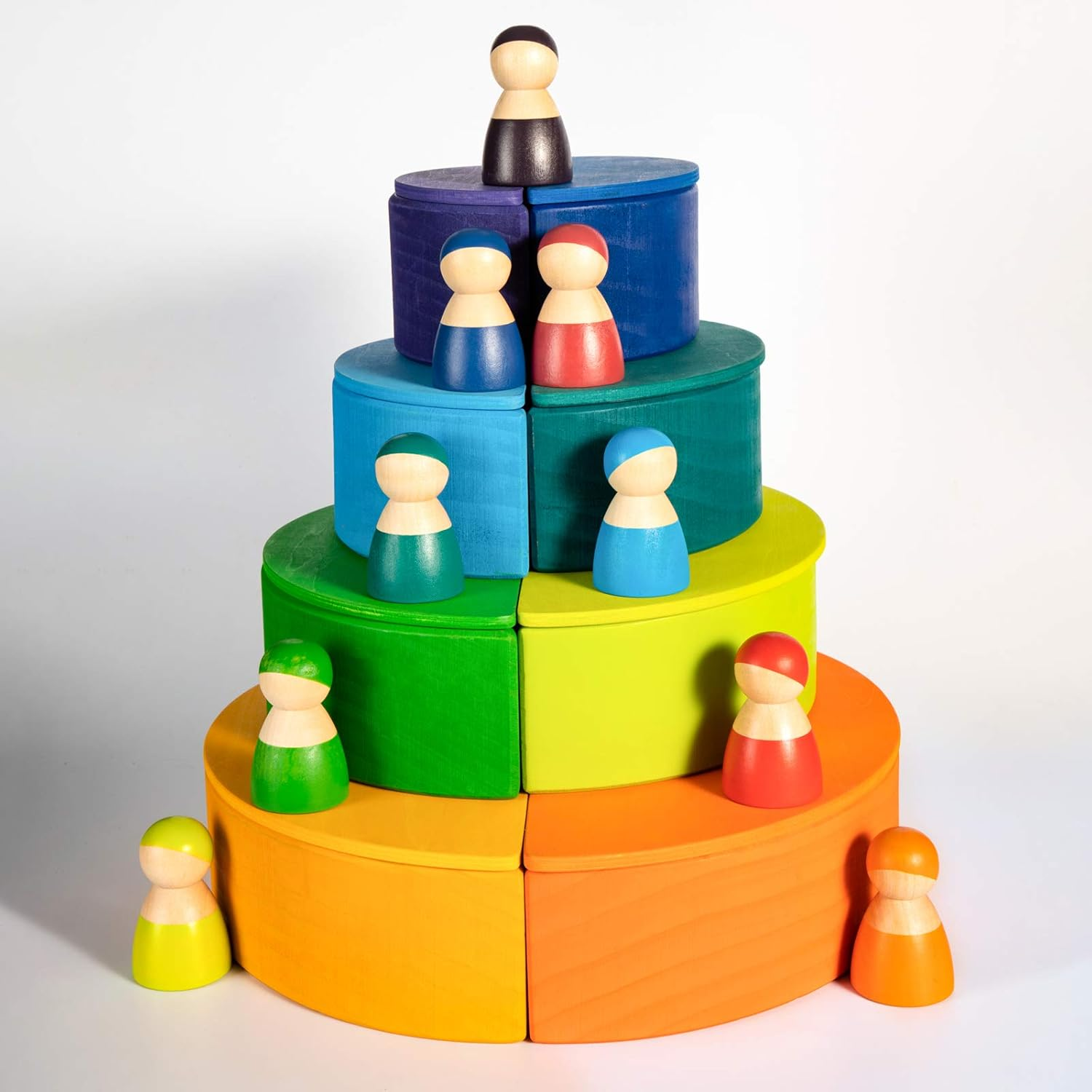 Wooden Rainbow Rectangle Stacker Toys, Building Blocks Board Set for Kids, 11Pcs Stacking Puzzle, Learning Creative Thinking Toys Merryheart-2231 image number 6