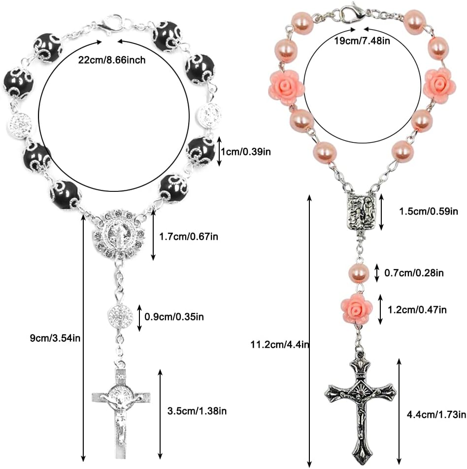 4 Pcs Car Rosary for Rearview Mirror, Rosary Beads Catholic Cross Blessing Hanging Accessories Car Medal Rearview Mirror Pendant(4 Colors) image number 5