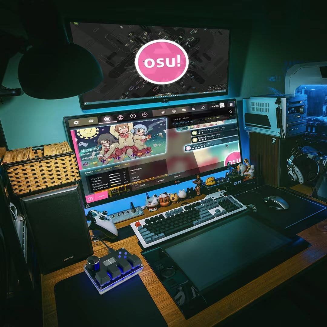 BTXETUEL Sayodevice O3C++ OSU Keyboard Rapid Trigger Hall Switches Magnetic Linear Switches Keyboard with Knob and Screen,Copy Paste,Shotcut,Macro Hotswap Mini Keypad (Black) - Black image number 3