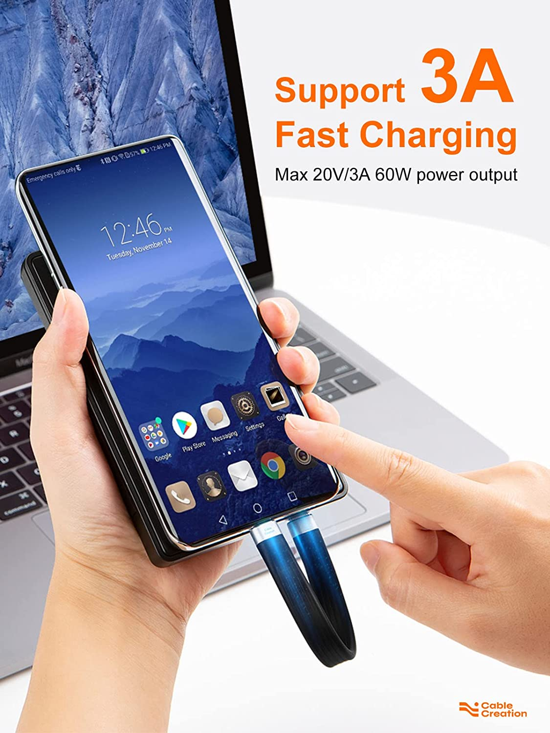 USB C to USB C Short Cable 3.1 Gen 2 Cable with Power Delivery, 60W 3A Fast Charge Cable 10Gbps with 4K Video Output, Compatible with Ipad Air5,Galaxy S22+/S22/S21/S20, Ipad Pro, Etc, 0.4Ft/5Inch