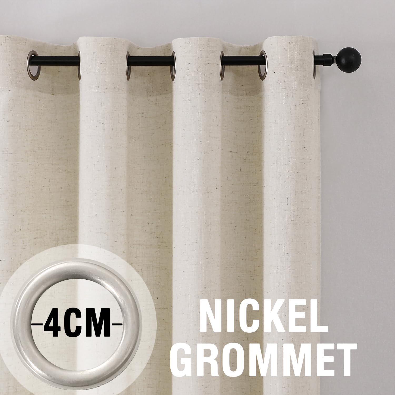 Sheer Linen Curtains for Bedroom/Living Room Semi-Sheer Curtains 213Cm Drop Eyelet Window Curtain & Drapes Light Filtering Provide Privacy(Sold Pair, Each Piece W132Cm X D213Cm，Ivory) image number 3