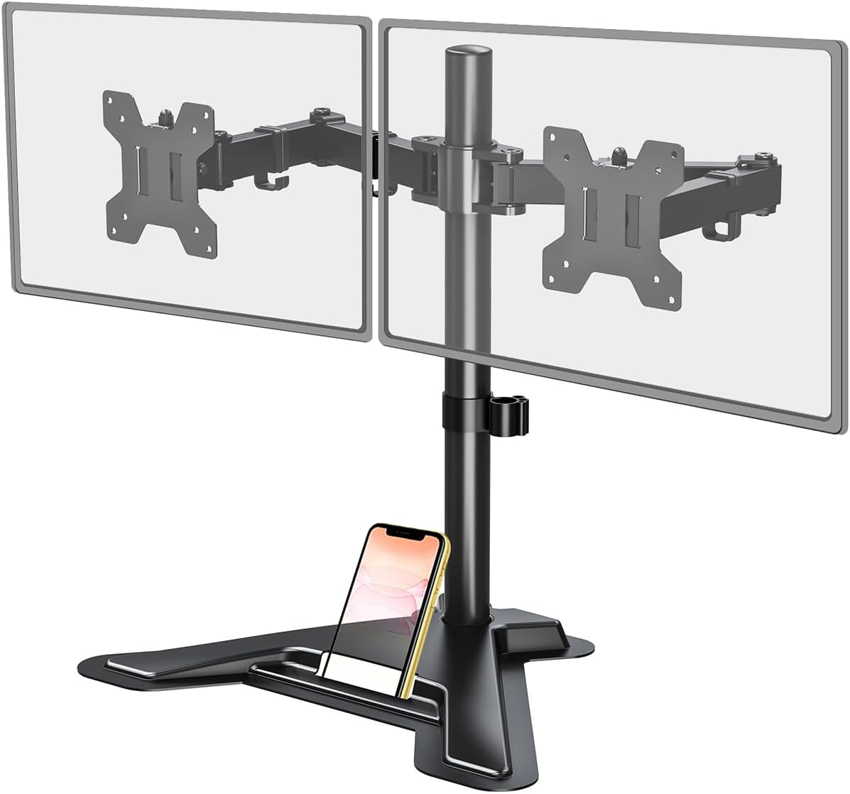 MOUNT PRO Dual Monitor Stand, Free-Standing Full Motion Monitor Desk Mount Fits 2 Screens up to 27 Inches,17.6Lbs with Height Adjustable, Swivel, Tilt, Rotation, VESA 75X75 100X100, Black