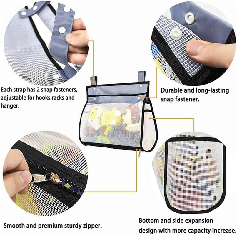 Waterproof Mesh Bath Toy Organizer & Storage Bag with Suction Cups - Durable Hanging Bath Toy Holder for Kids, Quick-Dry Bathroom Toys Organiser (White) image number 4
