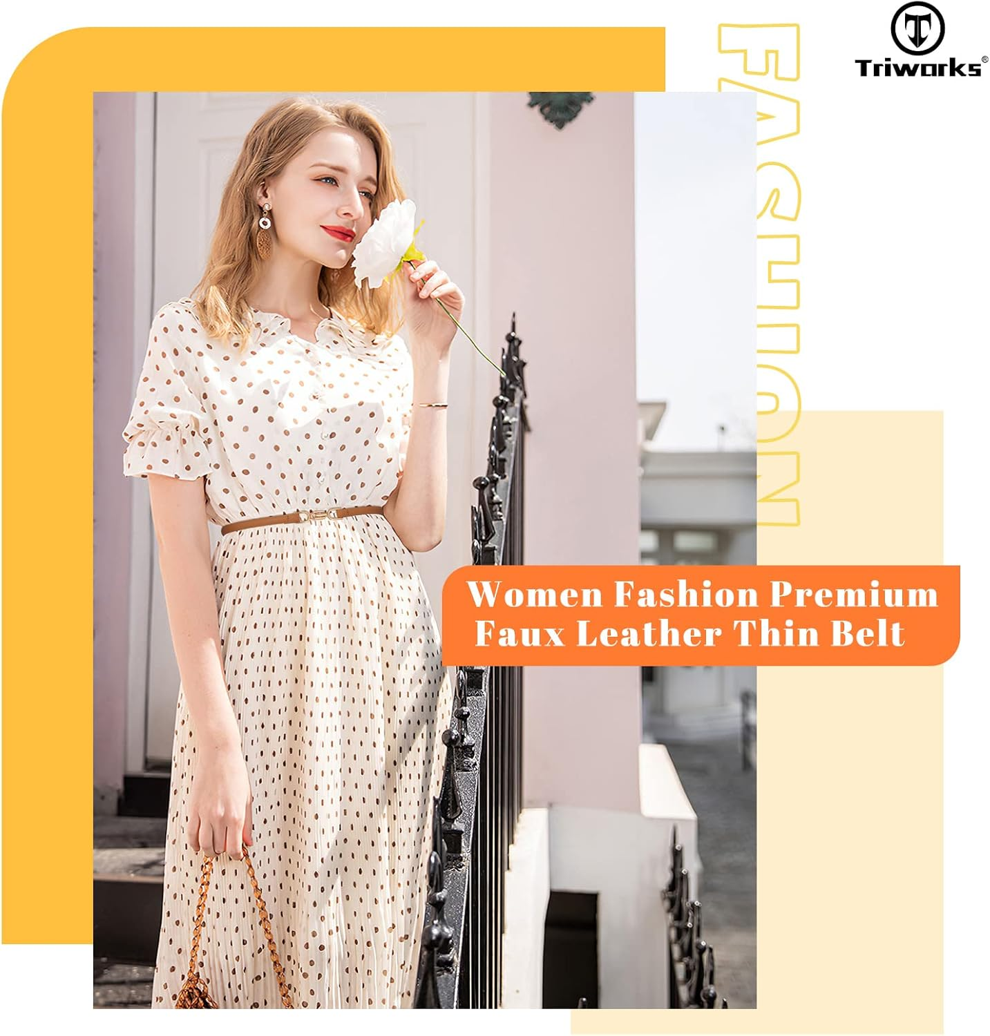 TRIWORKS Women Leather Skinny Belt 2 Pack Adjustable Belts Ladies Thin Waist Belts for Dresses, Black+Brown image number 1