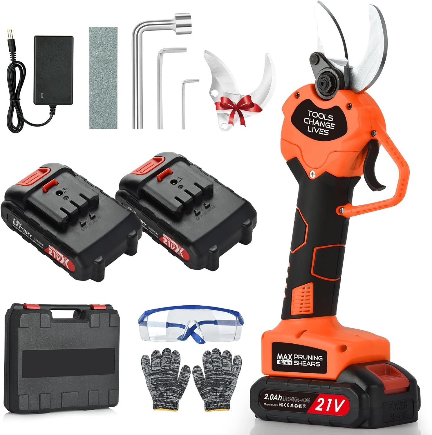 Electric Pruning Shears Cordless: Professional Gardening Scissors Heavy Duty with 2 X 2.0Ah Rechargeable Battery - 1.6 Inch (40Mm) Cutting Diameter - Tree Pruner for Garden Trees and Branches image number 2