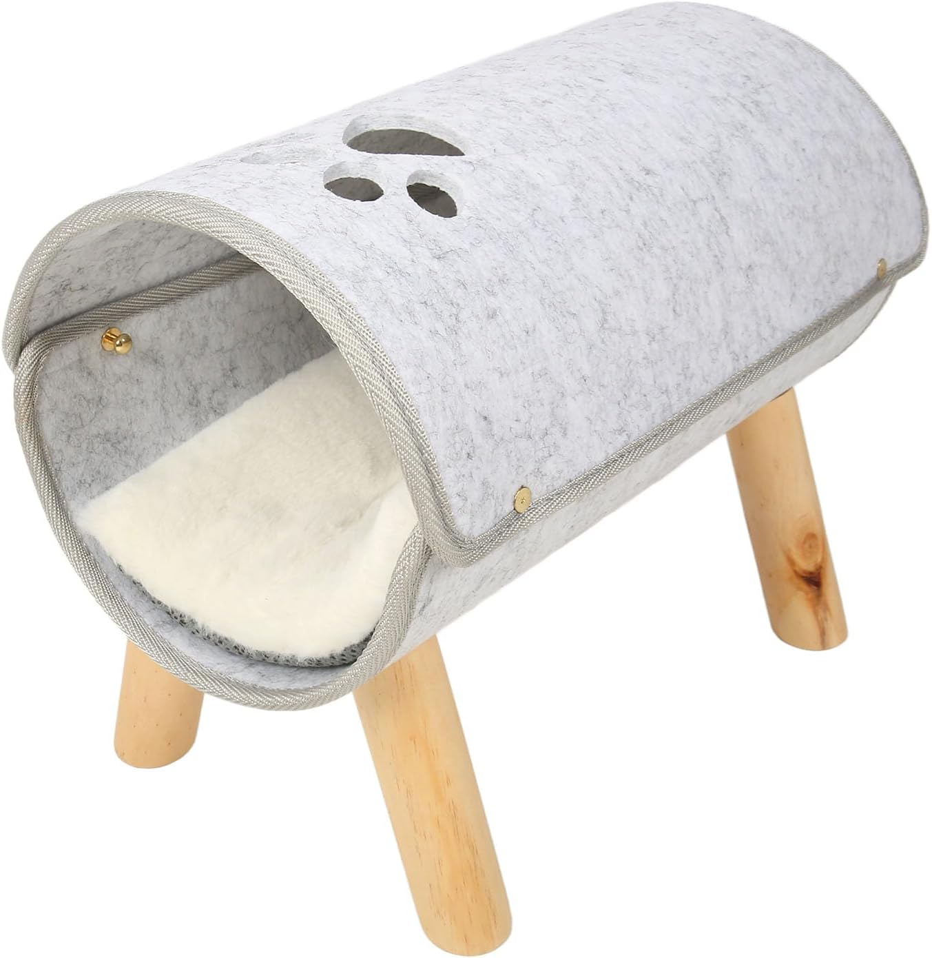 Cat Tunnel Bed, Pet Felt Tunnel Bed, Nonslip Design, Soft Comfortable, with Wooden Legs, with Plush Cushion for All Seasons, for Small Dogs Cats, 6.9X14.2X9.8In image number 4